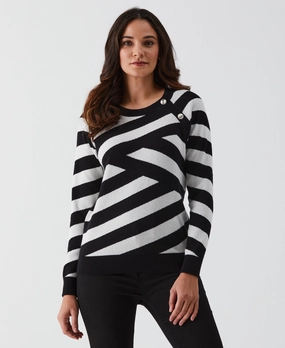 Minimalist Look Sophisticated Look Patterned Button Trim Sweater