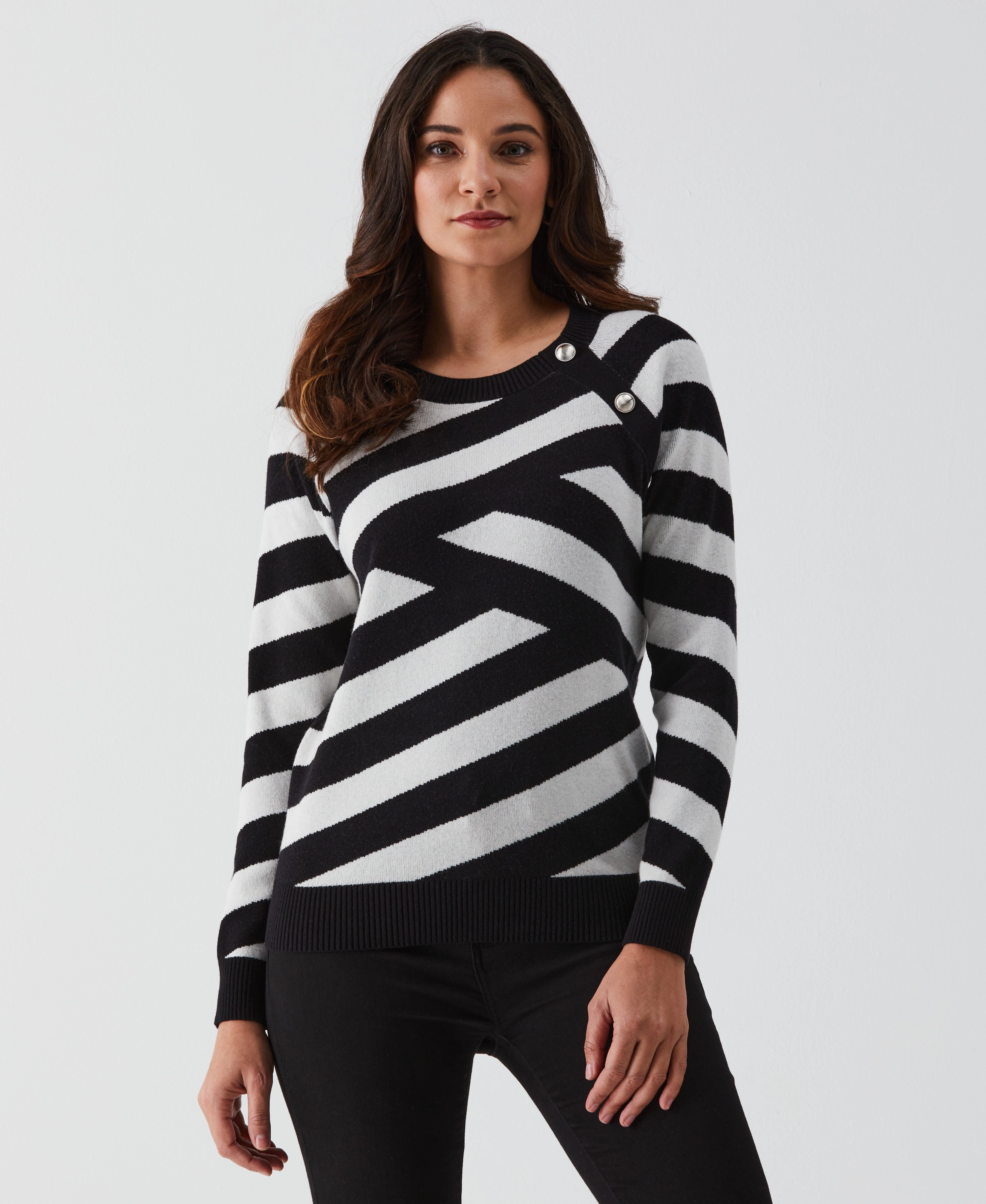 Patterned Button Trim Sweater Comfy Material