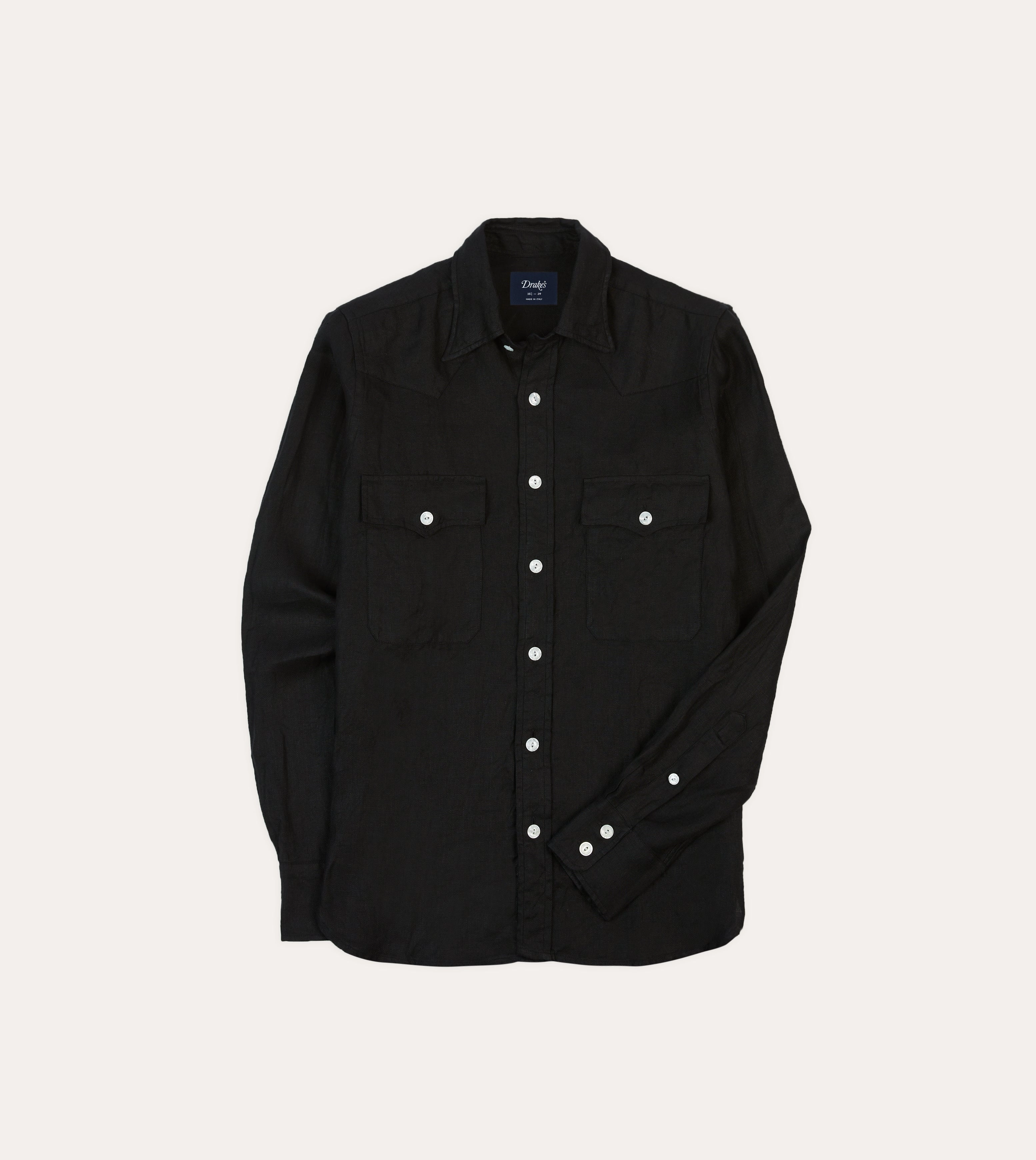 Smooth Cotton Blend Sophisticated Elegance Black Linen Twill Two-Pocket Western Shirt