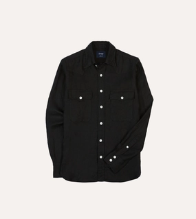 Smooth Cotton Blend Sophisticated Elegance Black Linen Twill Two-Pocket Western Shirt