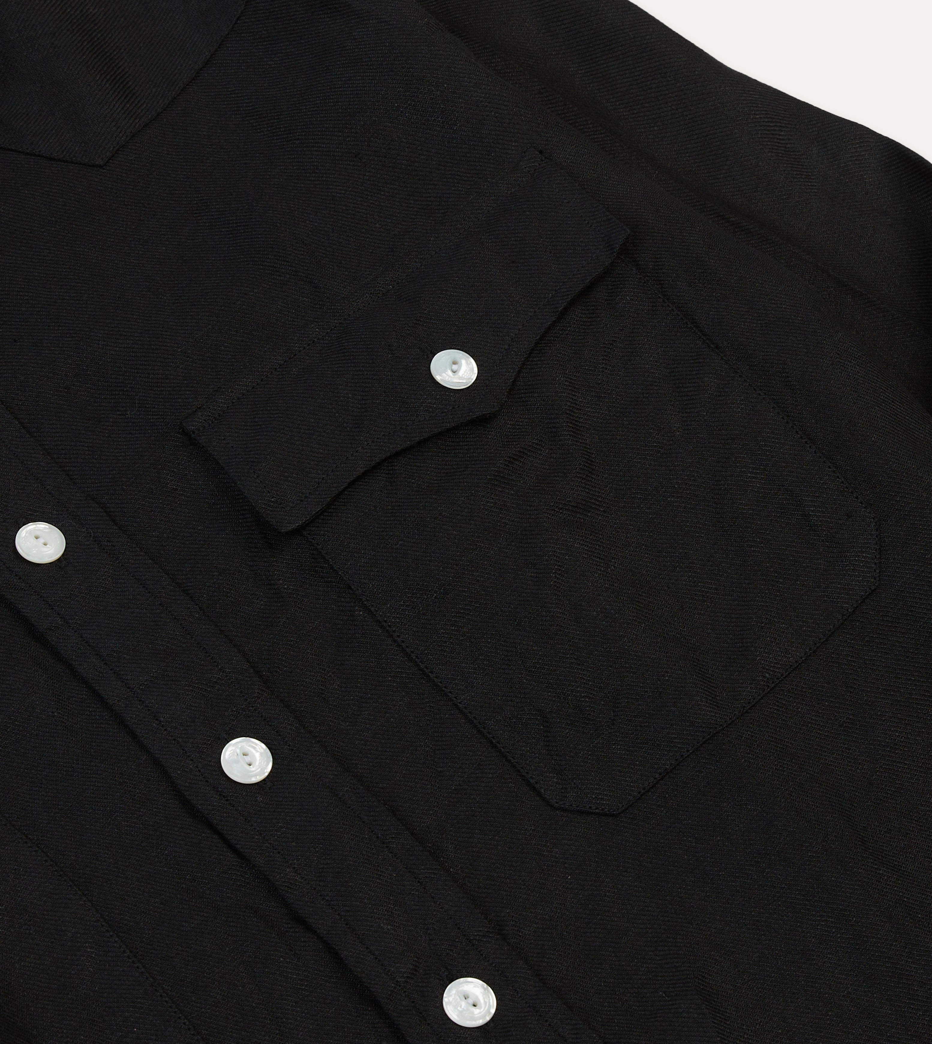 Black Linen Twill Two-Pocket Western Shirt Spring Collection