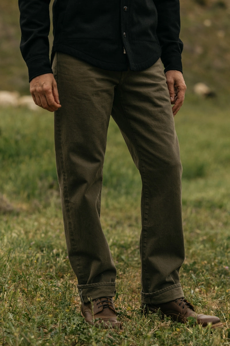 The Barrel Classic Straight Natural Slub - Military Green 14oz Selvedge Weekender Wear Neutral Daily Wear Adult Fashion