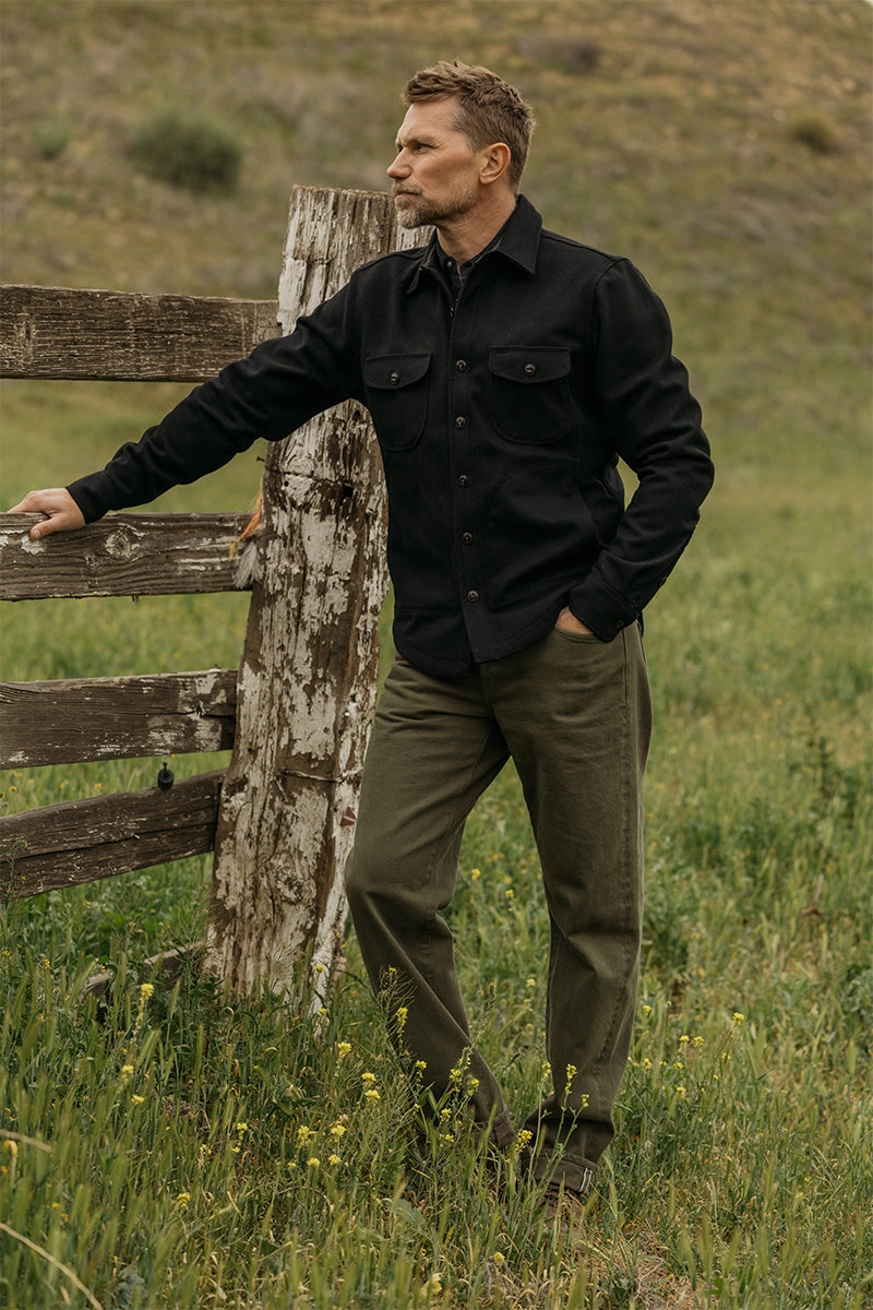 The Barrel Classic Straight Natural Slub - Military Green 14oz Selvedge Luxury Textured Flex Look