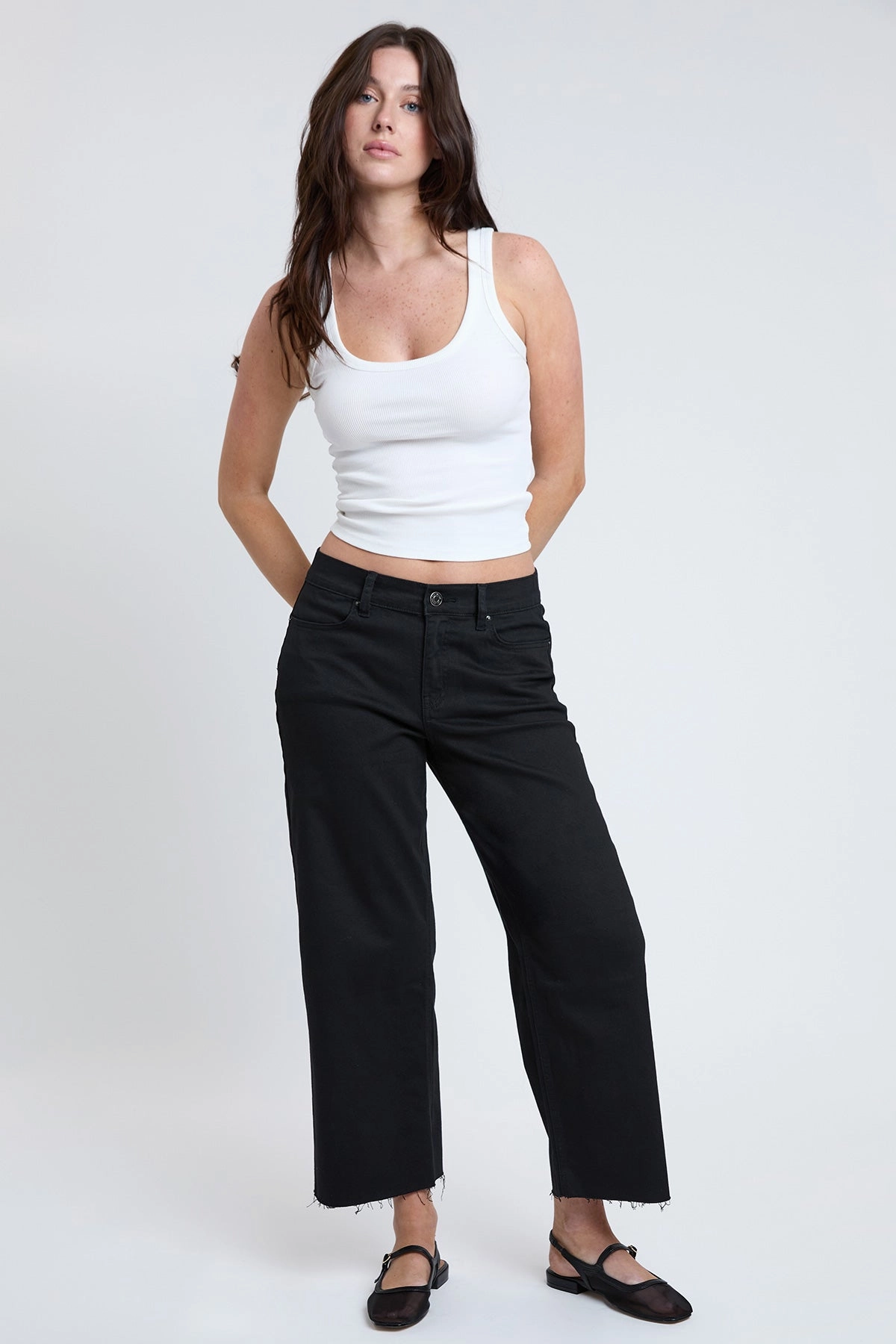 Women's High Rise Cropped Trouser Jeans Wide Leg Fit Daily Clothing Night Out Neutral Textured