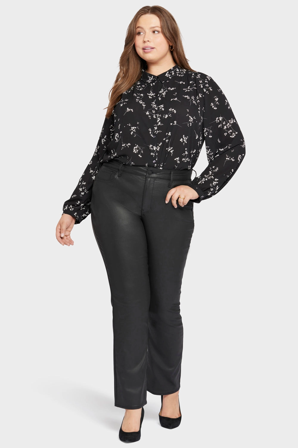 Coated Marilyn Straight Jeans In Plus Size - Black Coated Lightweight Morning Stroll Party Look Weekend Warrior