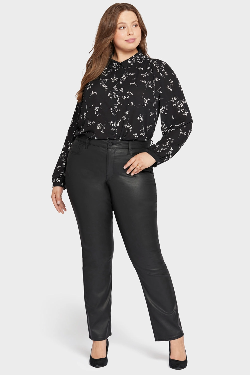 Coated Marilyn Straight Jeans In Plus Size - Black Coated Versatile Look Work Ready Earthy
