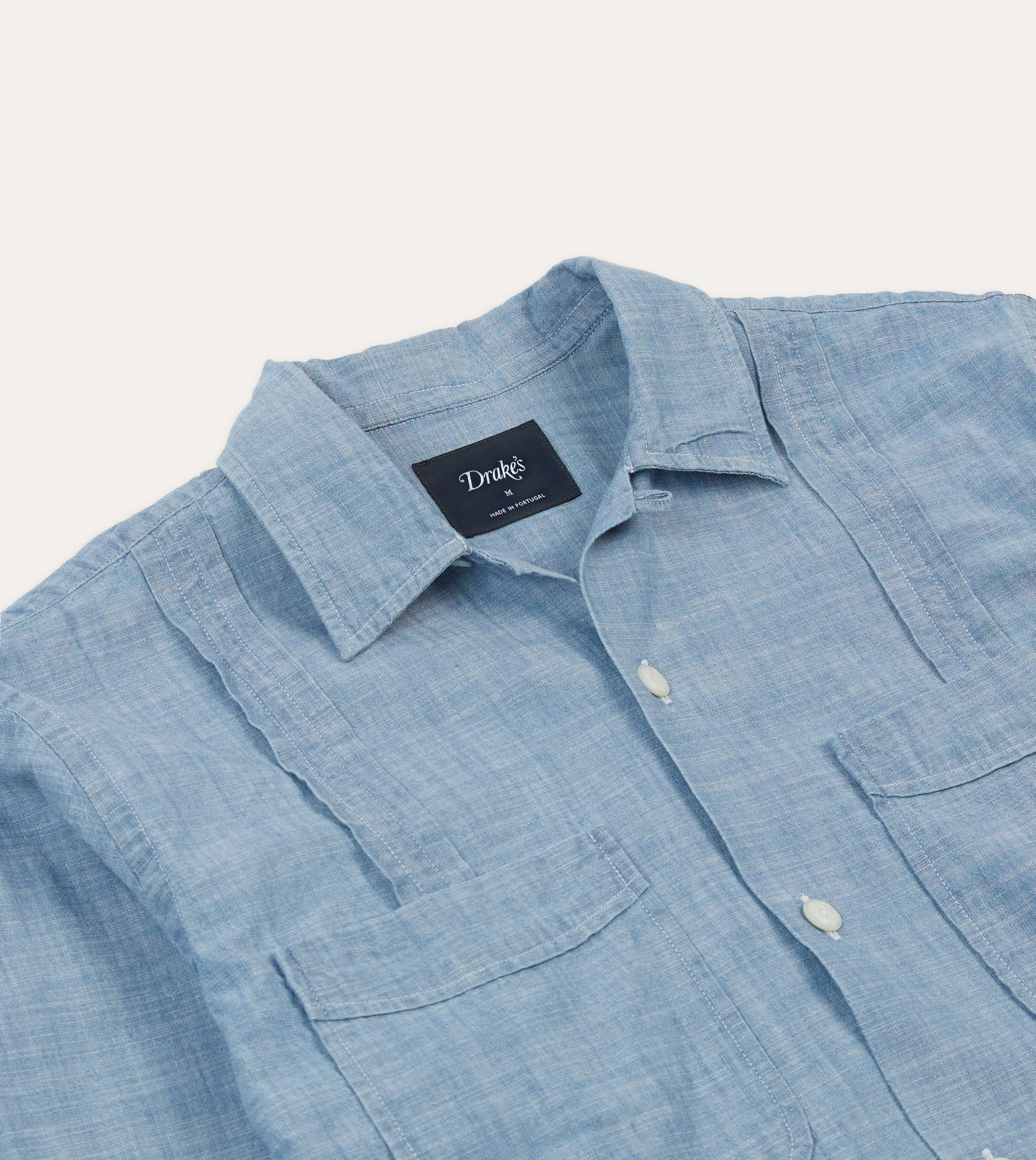 Social Meetup Bleach Wash Chambray Cotton Long Sleeve Cuban Shirt
