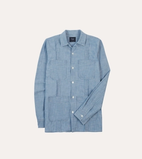 Bleach Wash Chambray Cotton Long Sleeve Cuban Shirt Petite Option