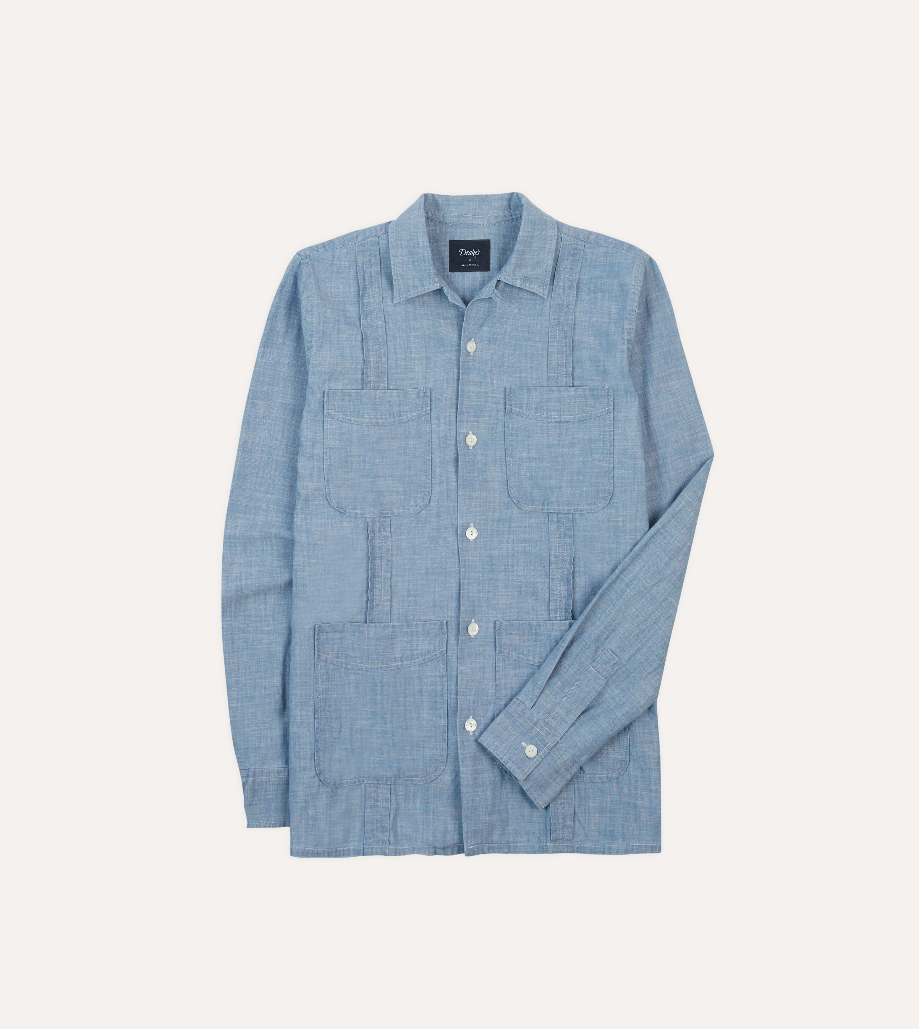 Bleach Wash Chambray Cotton Long Sleeve Cuban Shirt Petite Option