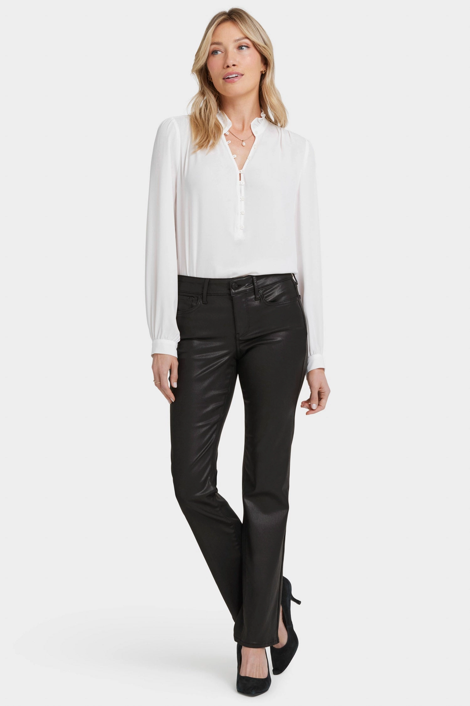 Coated Marilyn Straight Jeans In Petite - Black Coated Everyday Pick