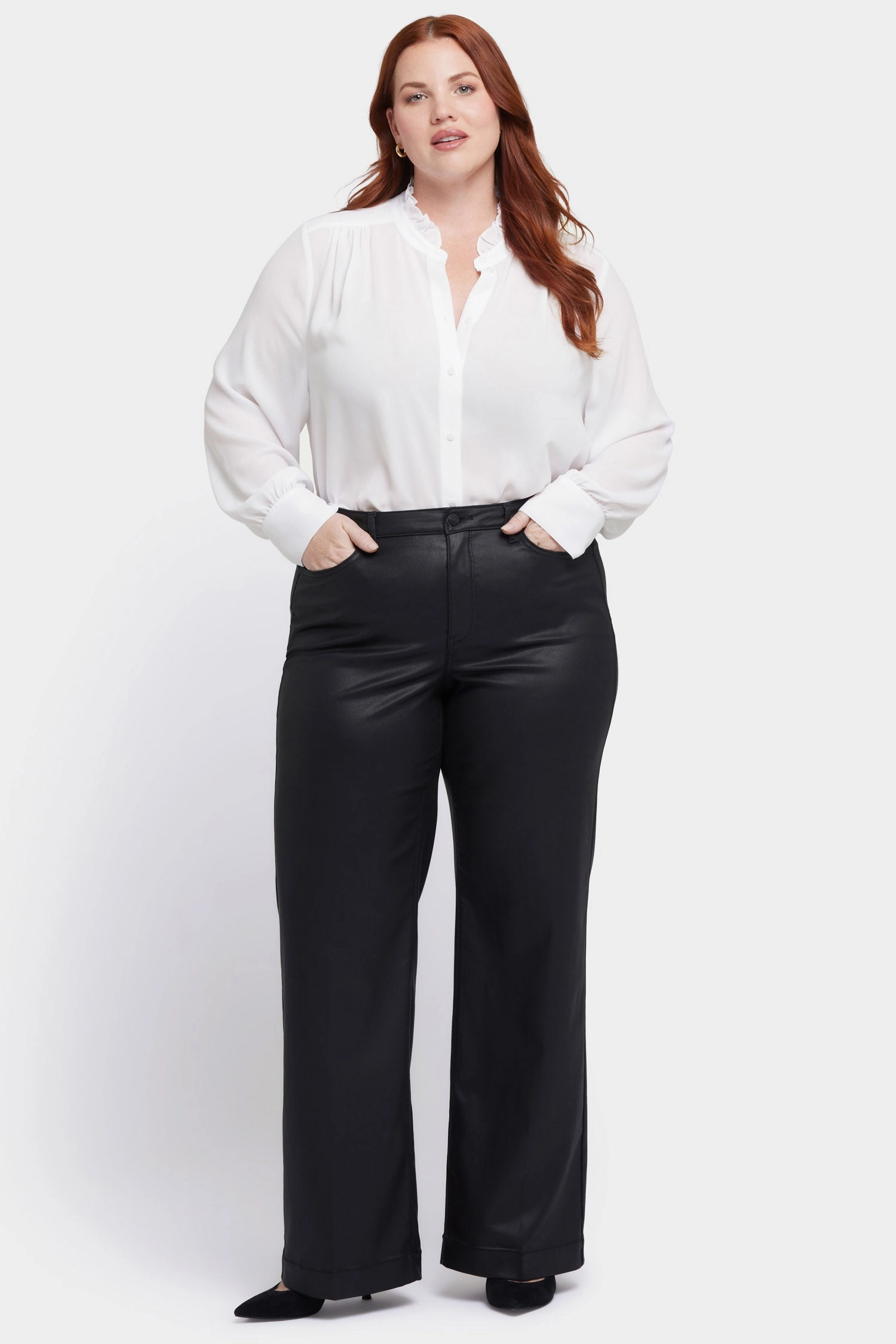 Modern Fit Minimal Fit Coated Teresa Wide Leg Jeans In Plus Size - Black Coated