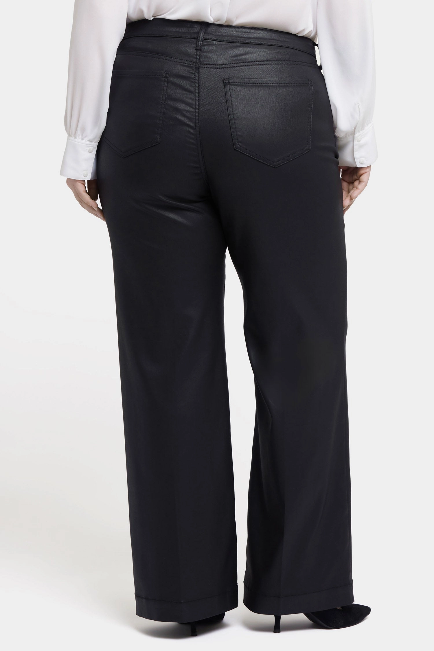 All Day Comfort Design Match With All Coated Teresa Wide Leg Jeans In Plus Size - Black Coated