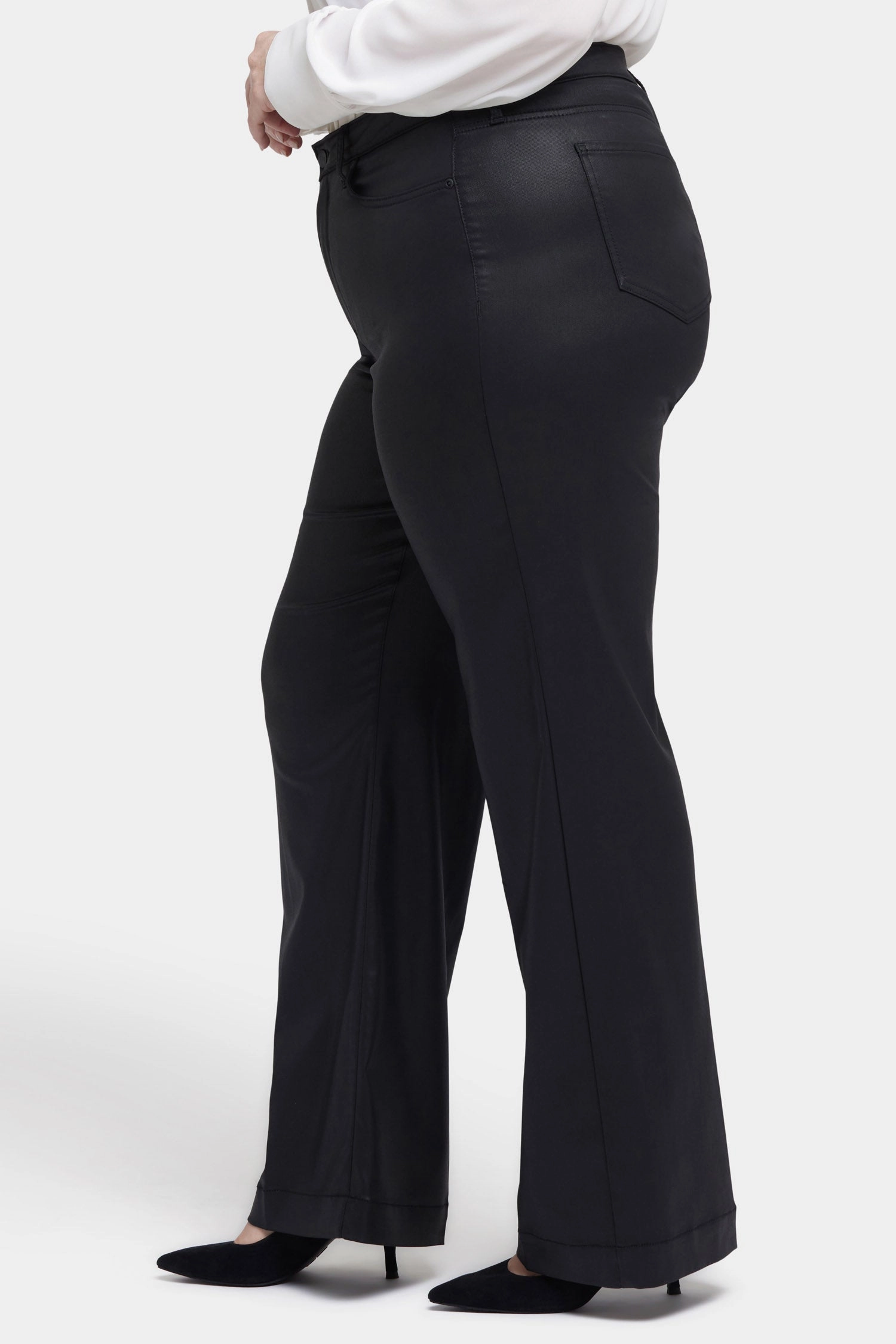 Coated Teresa Wide Leg Jeans In Plus Size - Black Coated Trend Neutral