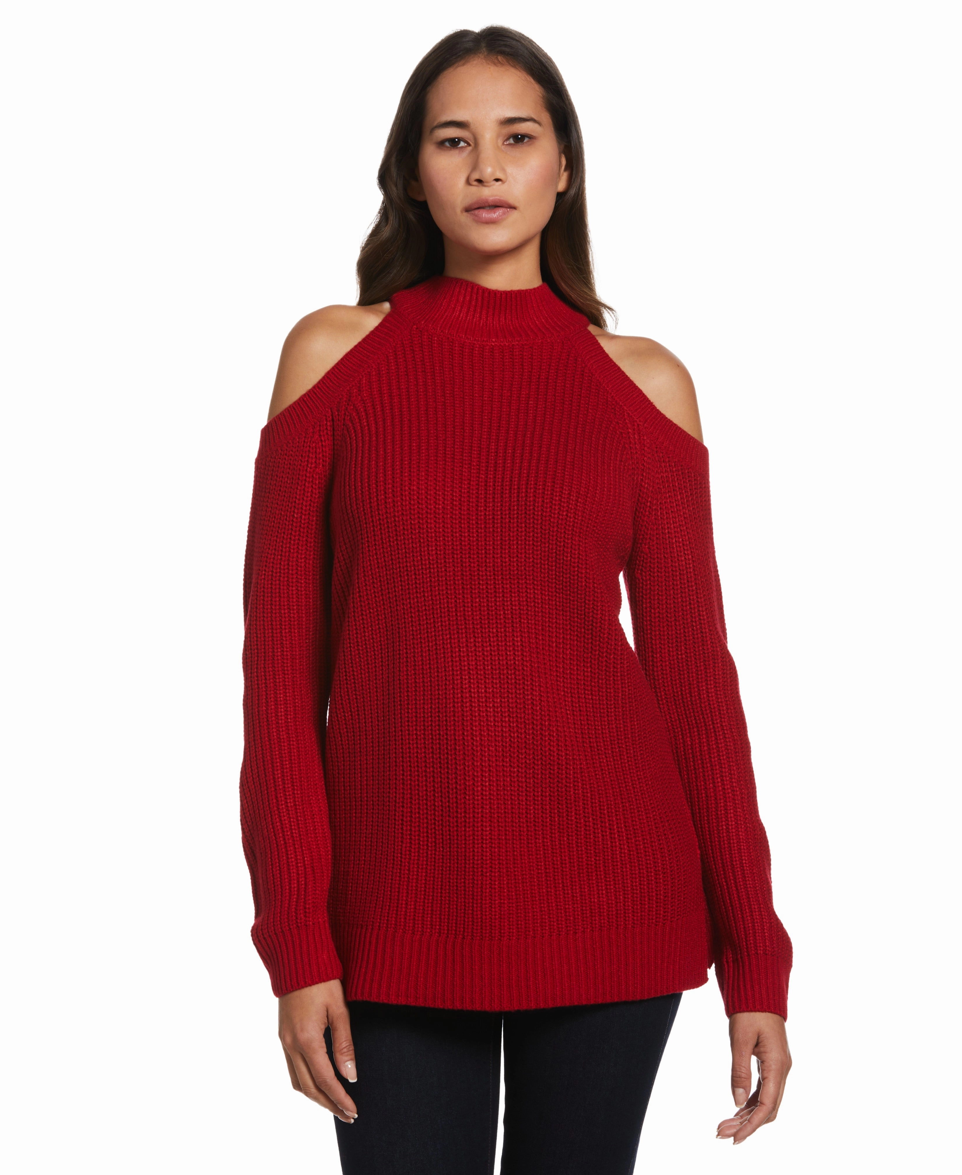 Cold Shoulder Sweater Tunic Reinforced Shoulder Design Fashion Essential