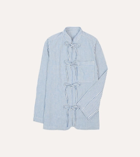 Backpacking Trip Embellished Neckline Blue and Ecru Stripe Tie Front Lightweight Overshirt