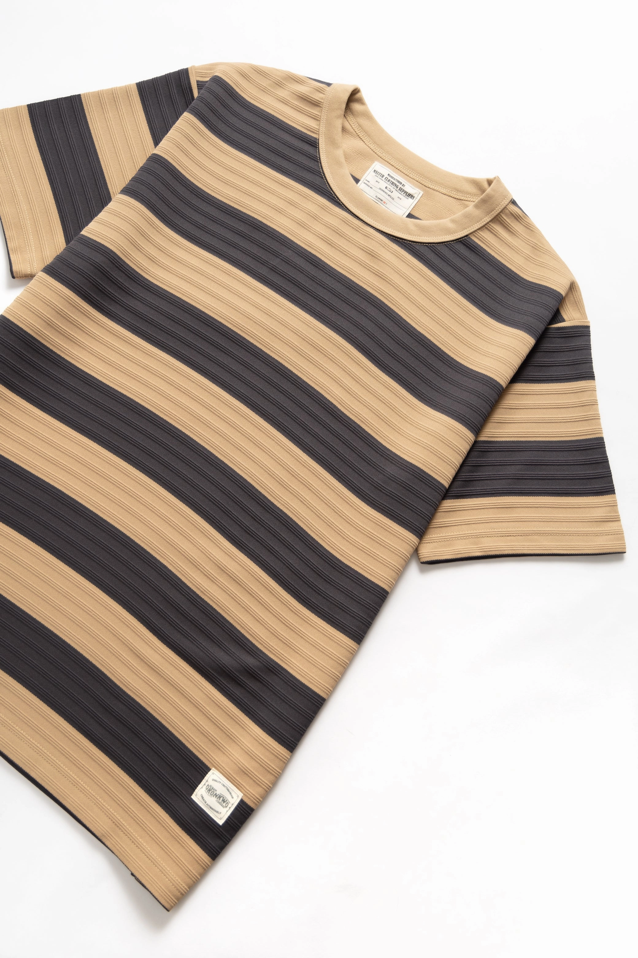 EcoConscious Processing Crew Neck Design Okonkwo MFG - Ribbed Striped T-Shirt - Khaki