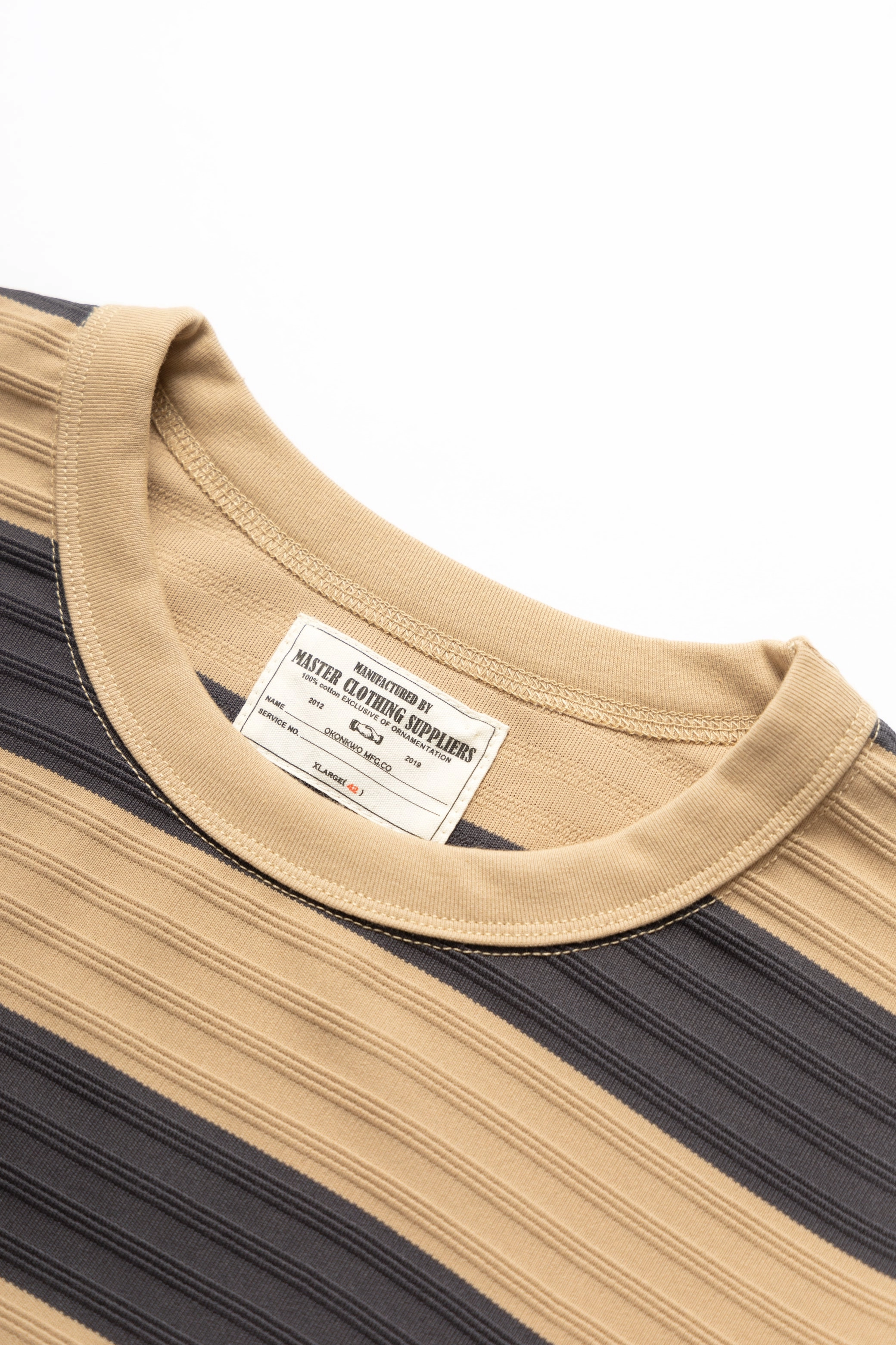 Heathered Fabric Chic Fit Okonkwo MFG - Ribbed Striped T-Shirt - Khaki