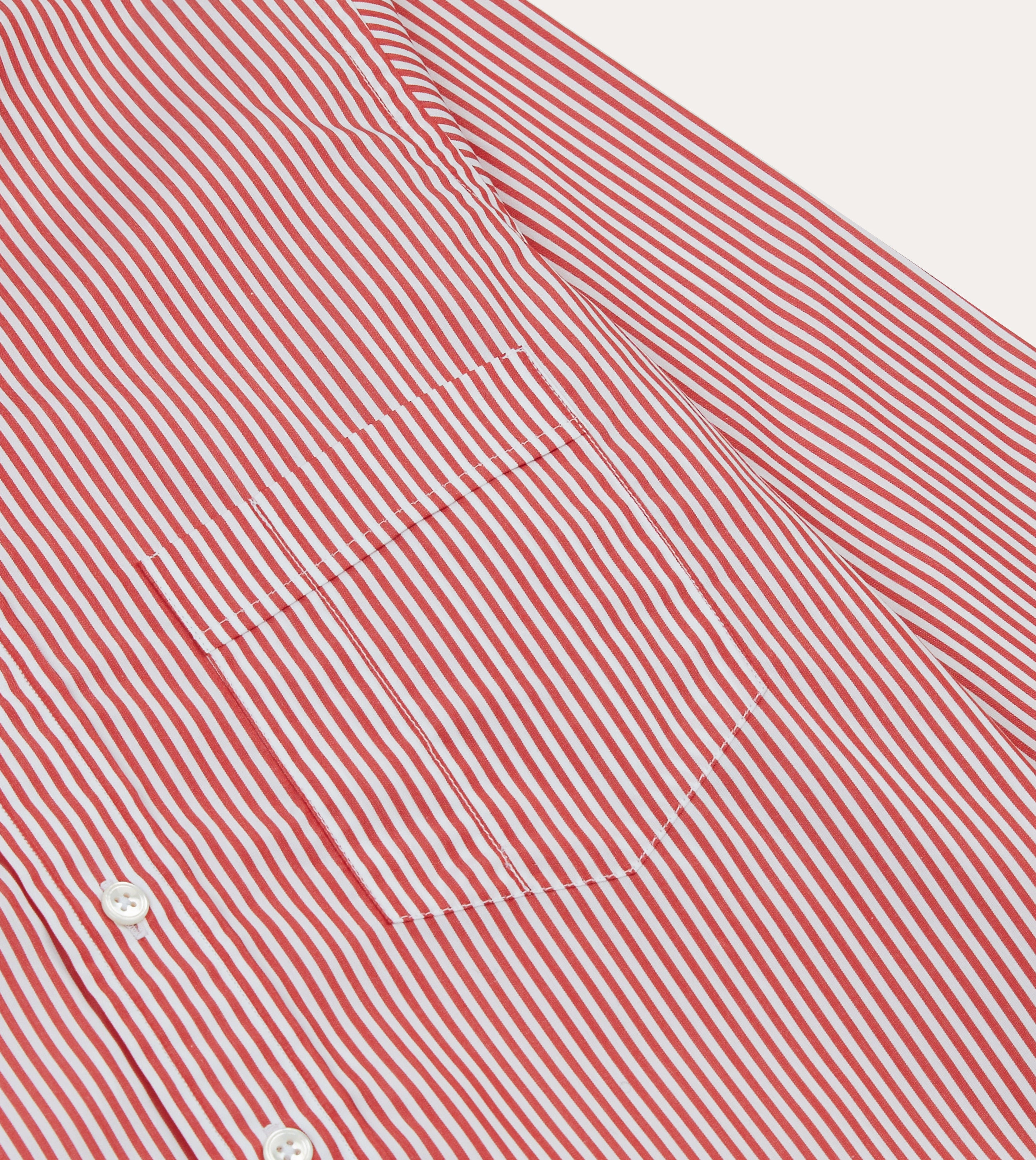 Red Narrow Stripe Cotton Poplin Button-Down Shirt Breathable Fit Premium Style