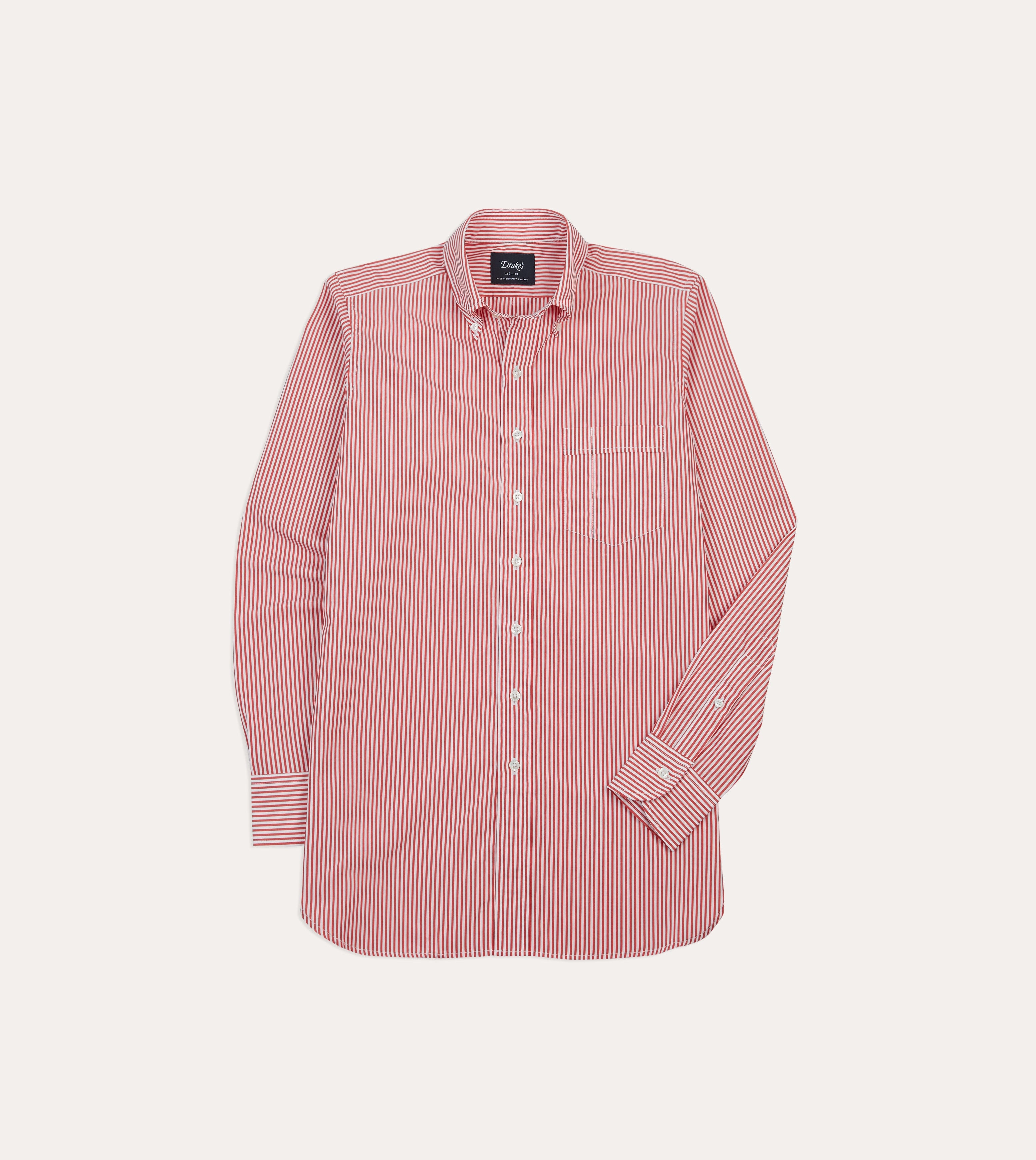 Winter Comfort Red Narrow Stripe Cotton Poplin Button-Down Shirt