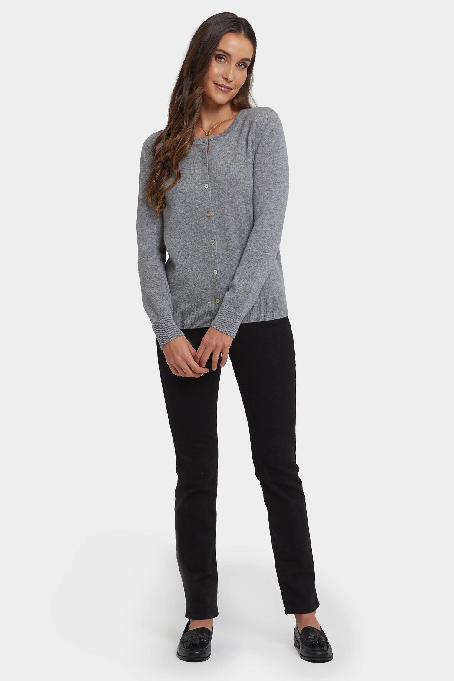 Everyday Fit Chill Style Cashmere Crewneck Cardigan - Light Heather Grey