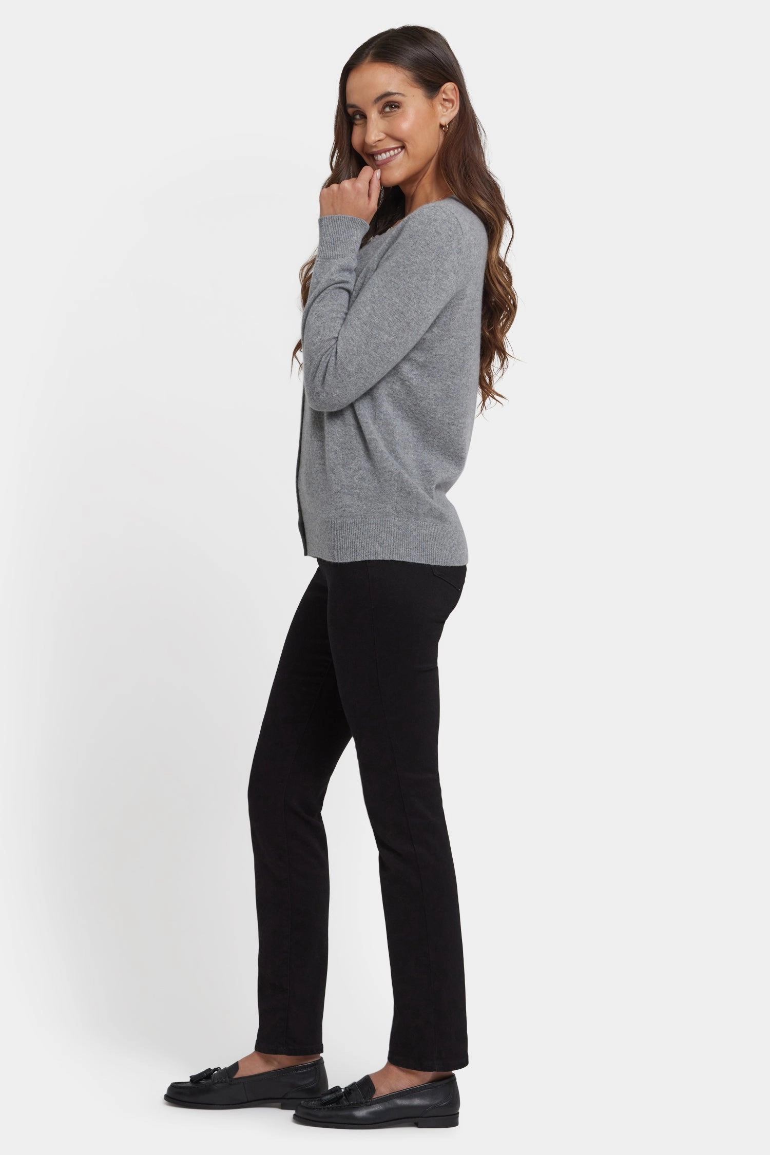 Cashmere Crewneck Cardigan - Light Heather Grey Winter Must-Have All-Weather Comfort