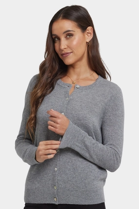Comfy Wear Cashmere Crewneck Cardigan - Light Heather Grey