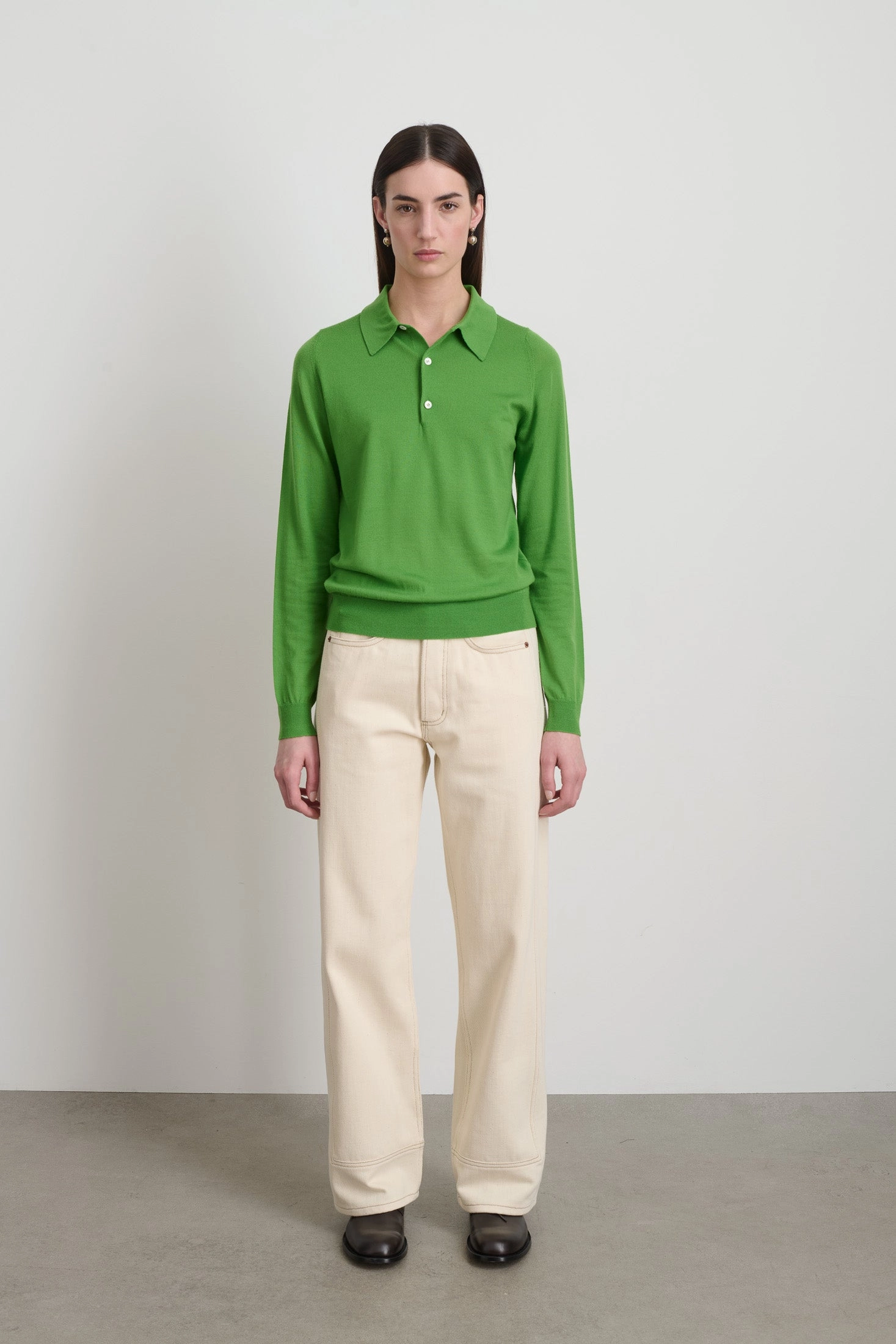 Knit Polo Green Merino Wool Cozy Fit