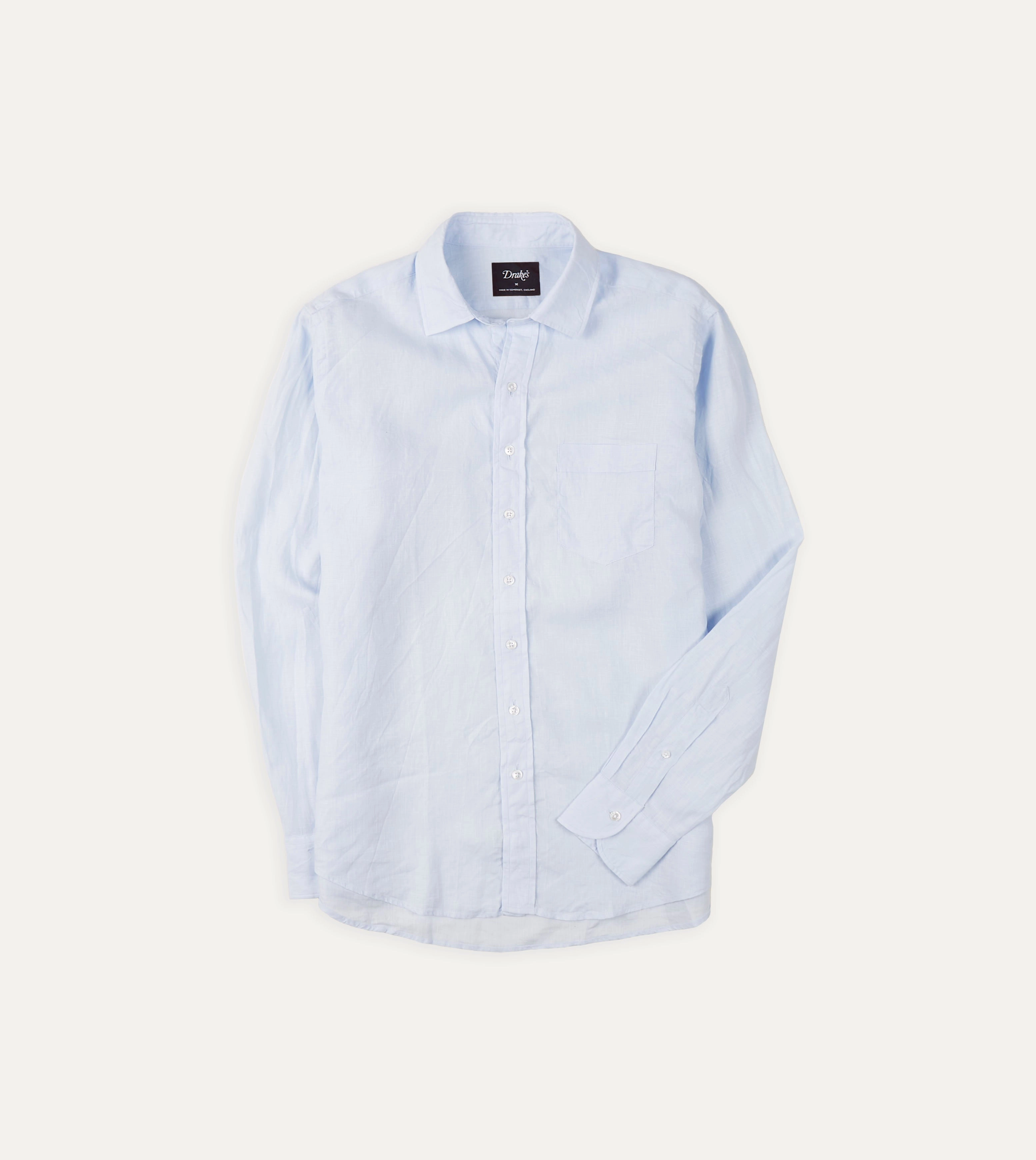 Essential Layer Light Blue Linen Spread Collar Shirt