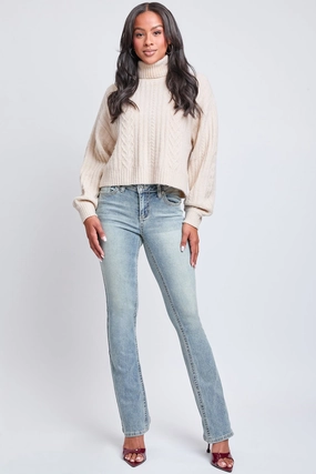 Women's Mid Rise Heavy Stitch Bootcut Loop Studded Jeans Breathable Travel Outfit Brunch Outfit Weekend Warrior Creative Look Modern