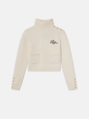 Ritz Button Detail Sweater -- Cream Cozy Flex Wear Sleek and Soft