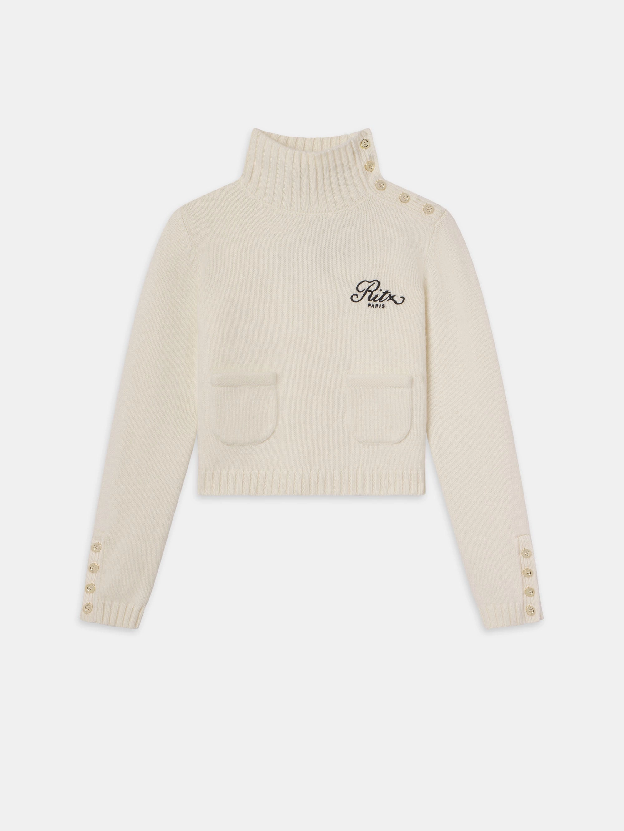 Ritz Button Detail Sweater -- Cream Cozy Flex Wear Sleek and Soft