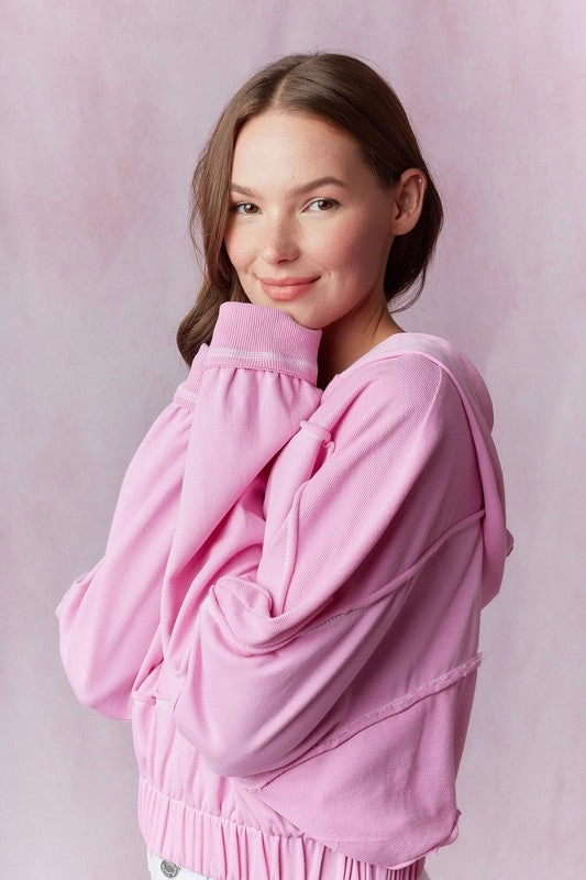 product fair trade Windproof Design French Terry Cut Edge Detailed Hooded Sweatshirt