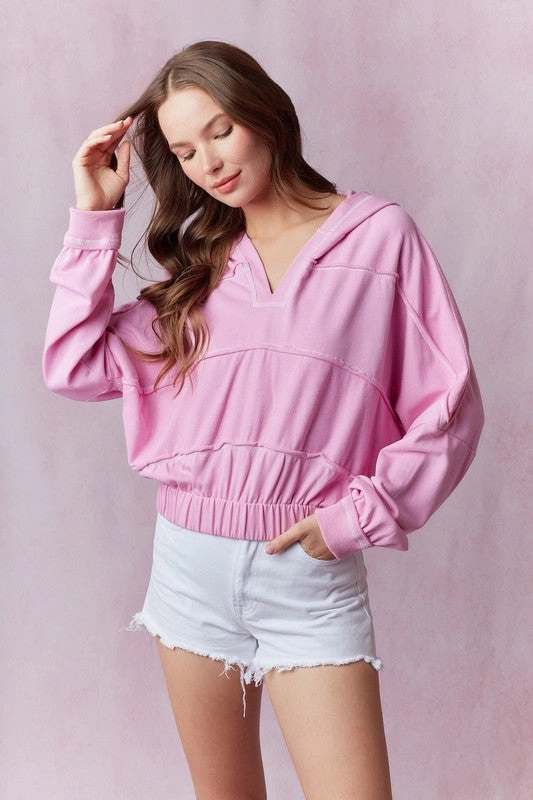 French Terry Cut Edge Detailed Hooded Sweatshirt Comfortable Style High End