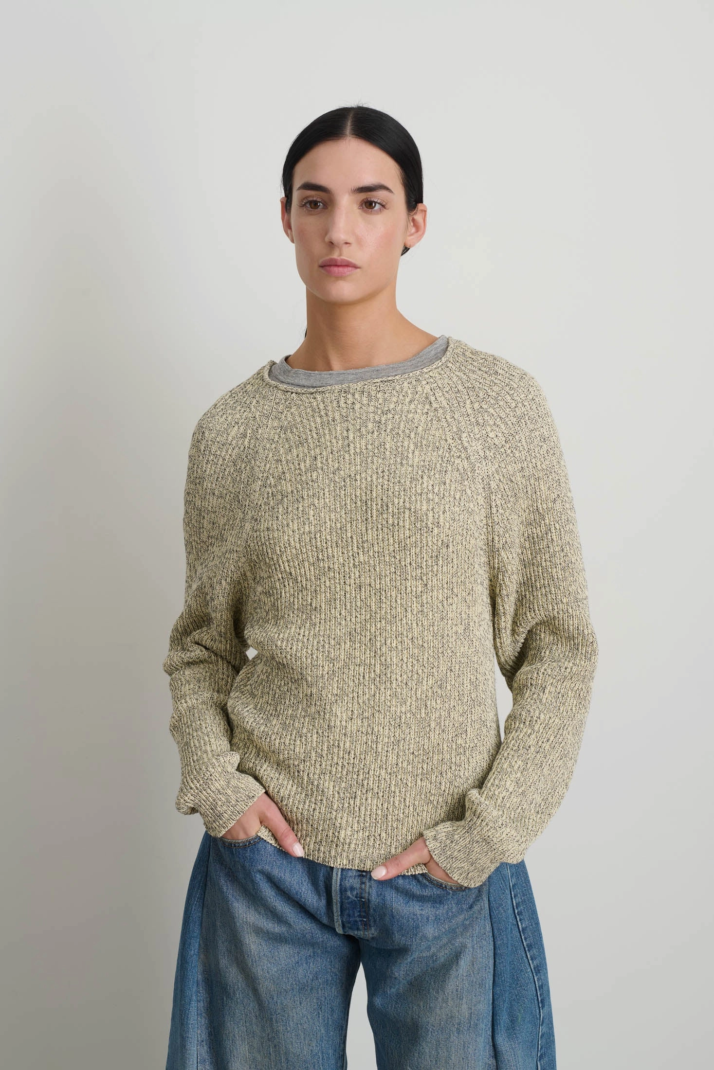 Warm and Cozy Warm Knit Roll Neck Shaker Stitch Pullover Ecru / Black