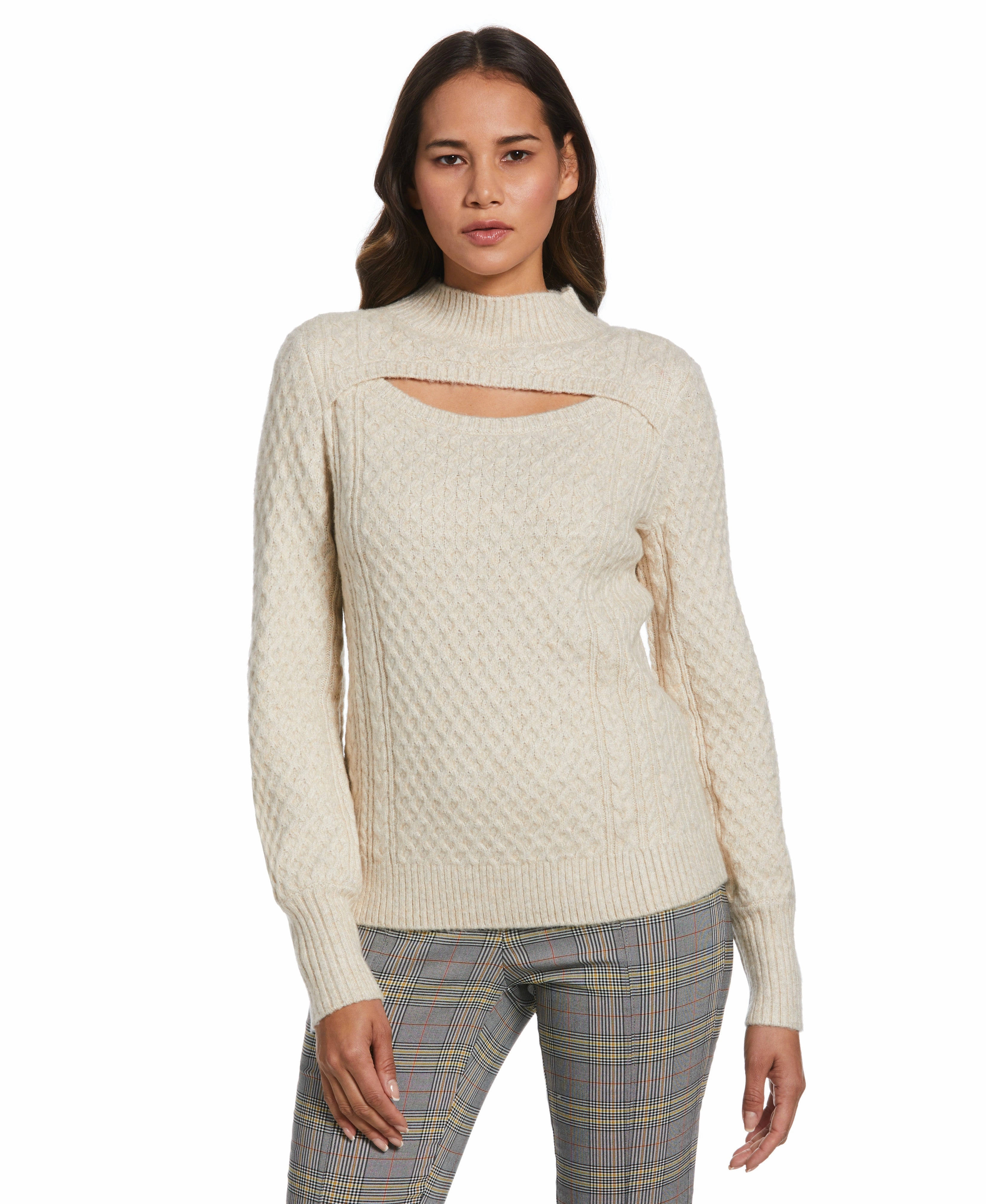 Cut-Out Cable Knit Sweater Lightweight Thermal