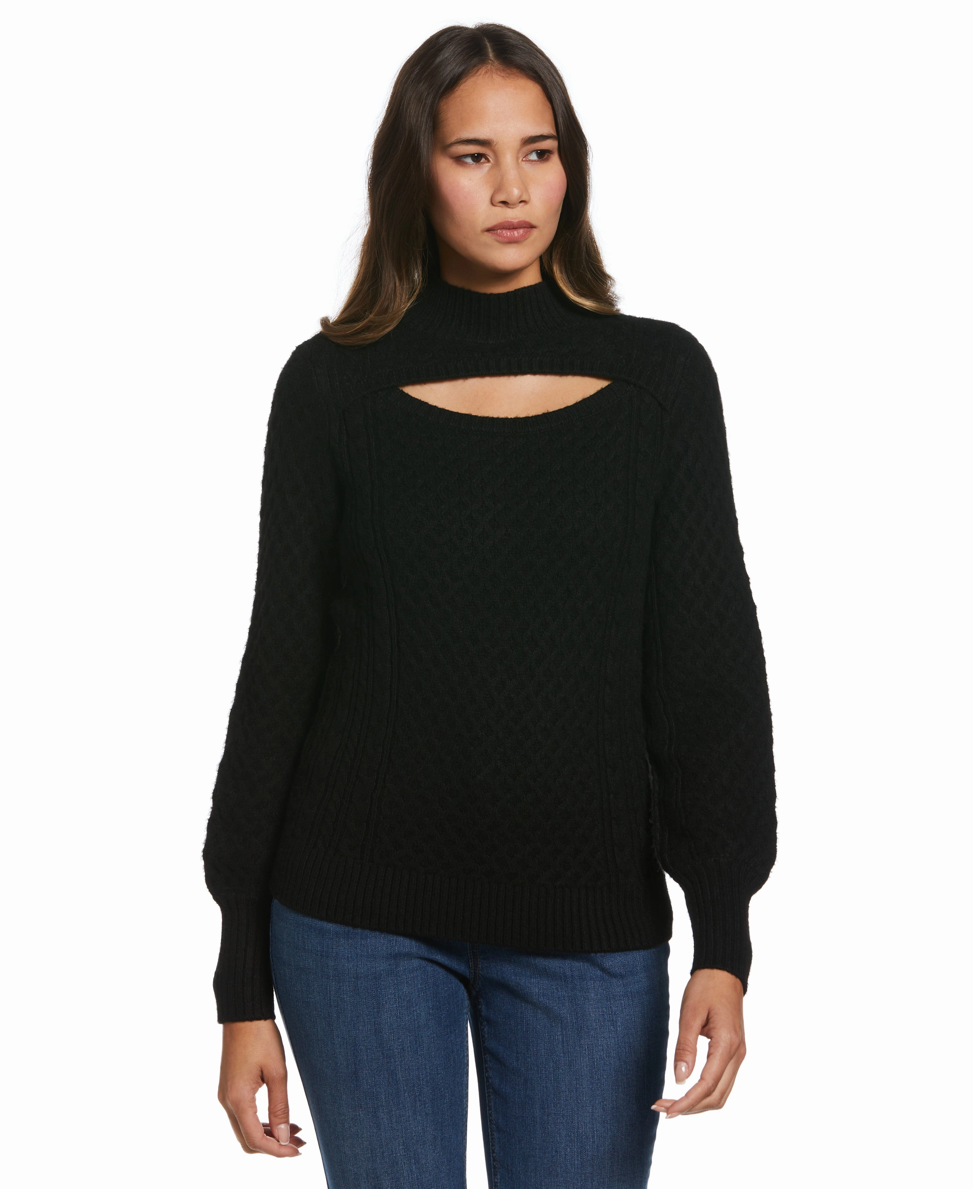 Compact Travel Design Chilly Weather Wear Cut-Out Cable Knit Sweater