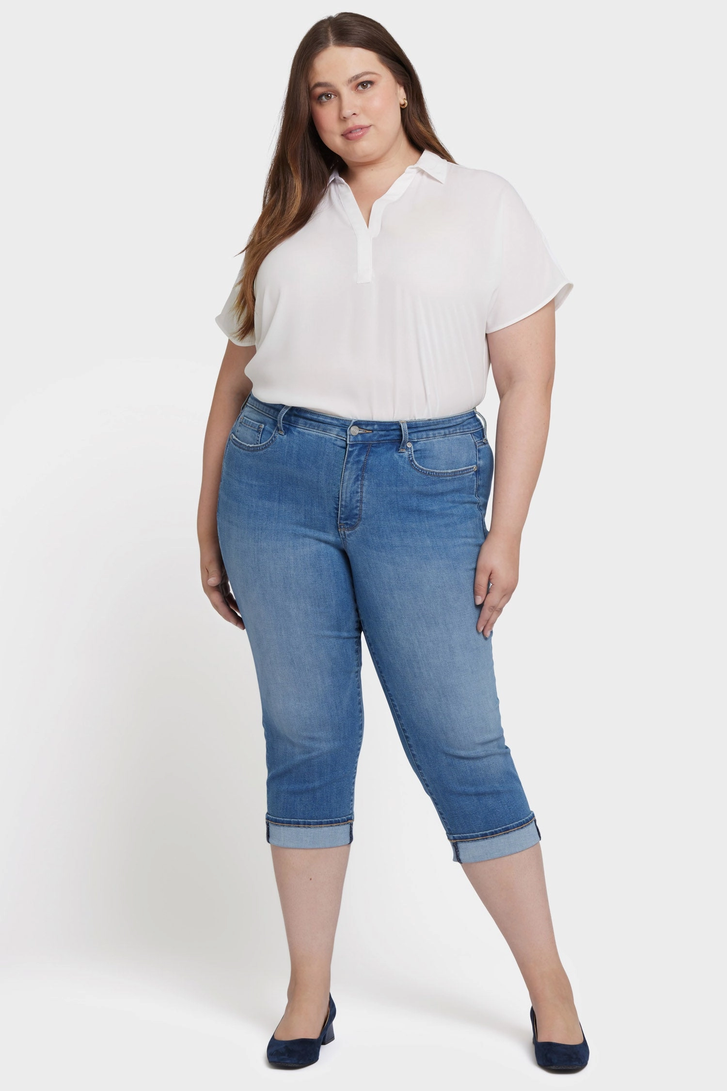Marilyn Straight Crop Jeans In Plus Size - Water Canyon Permanent Crease Retention