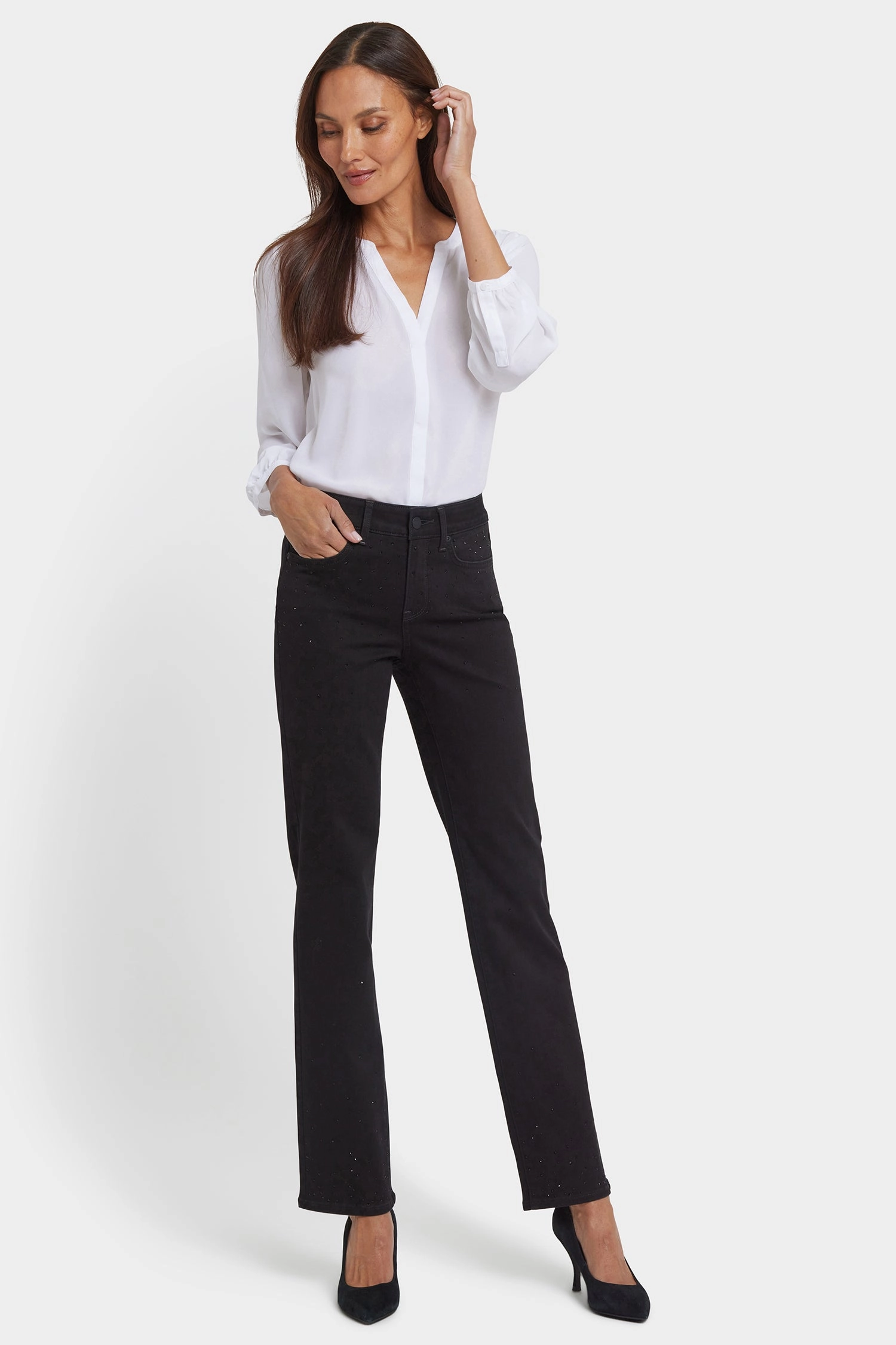 Marilyn Straight Jeans In Petite - Black Rinse Popular Staple Utility Look
