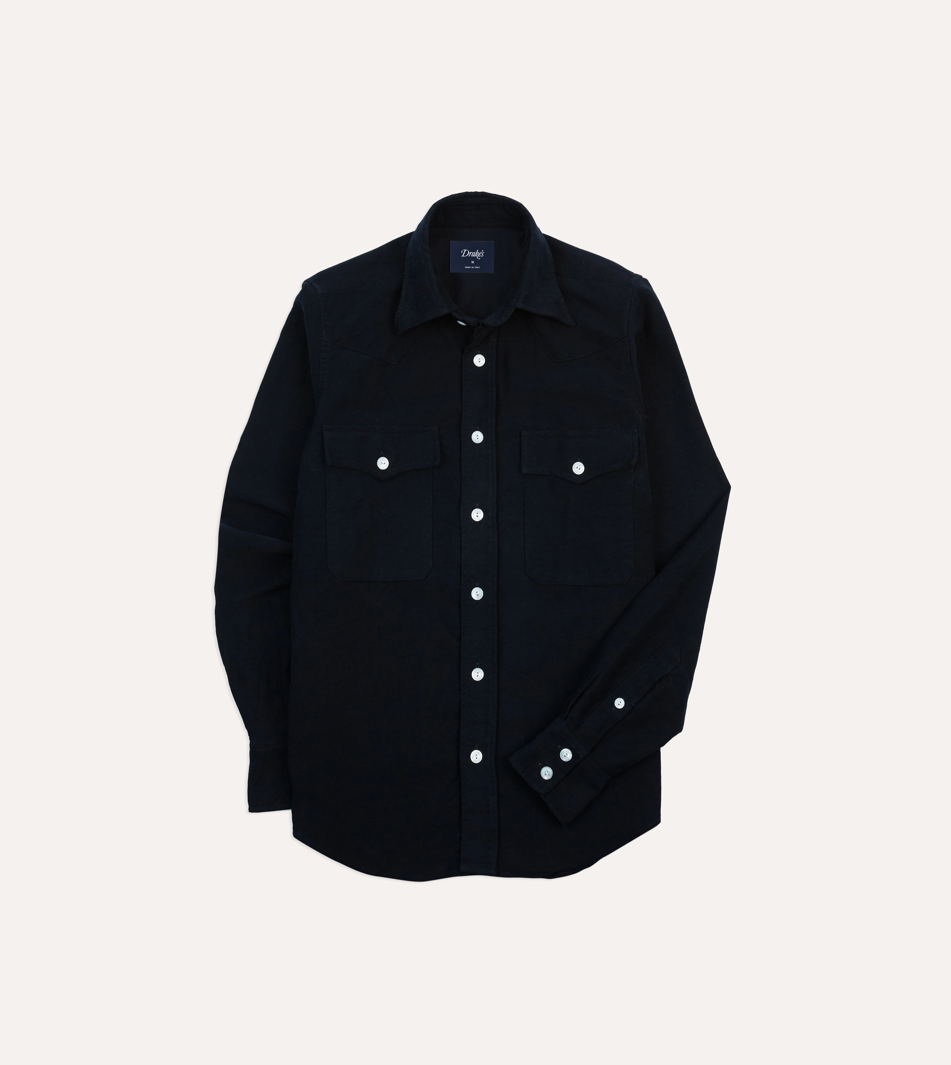 Abrasion Resistant Edges Navy Moleskin Two-Pocket Western Shirt