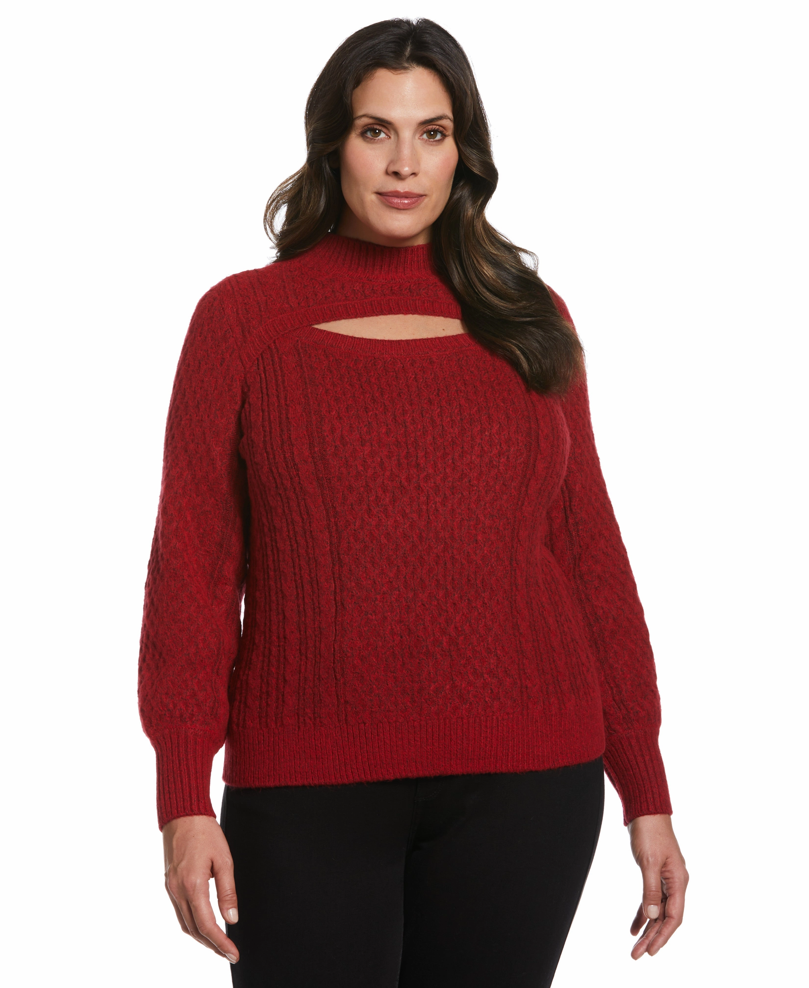 Plus Size Cut-Out Cable Knit Sweater Snug Knit