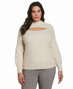 Plus Size Cut-Out Cable Knit Sweater Comfort Knitwear