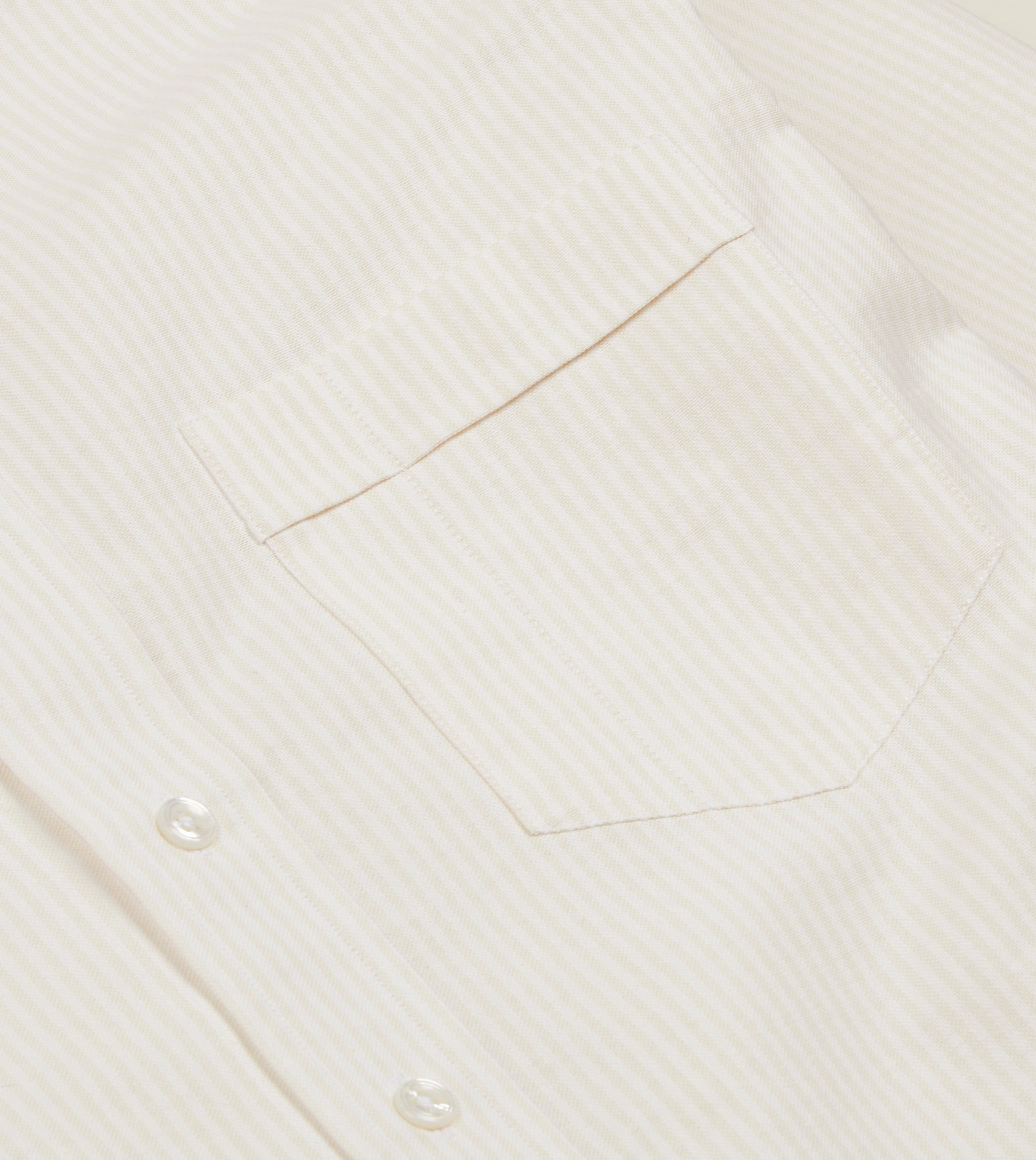 Cream Ticking Stripe Cotton Oxford Cloth Button-Down Shirt Perfect Wear Sporty Style