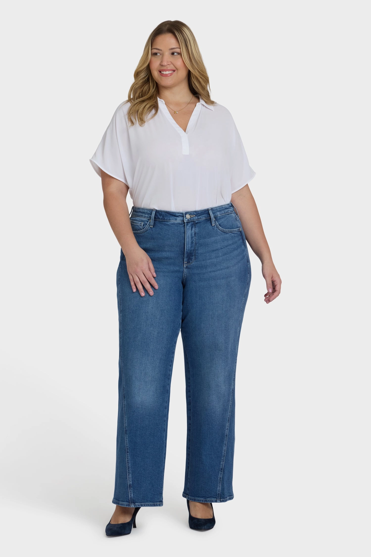 Elegant Urban Explorer Athlete Fit Comfort waistband Teresa Wide Leg Jeans In Plus Size - Romantic Indigo