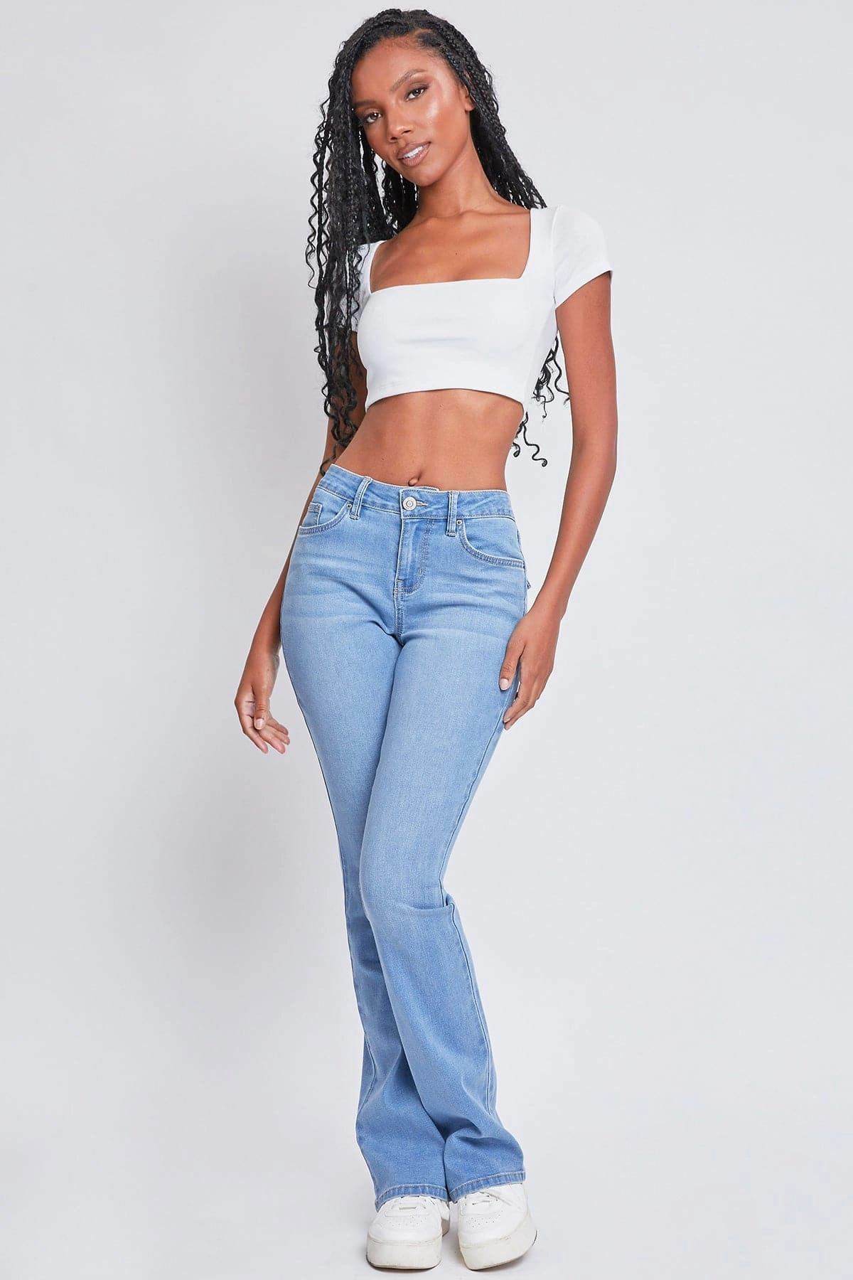 Neutral Daily Wear Adult Fashion Distressed Details Women's Essential Mid Rise Bootcut Jeans