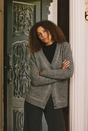 Layer Ready Fit Crystal Cardigan - Charcoal Heather