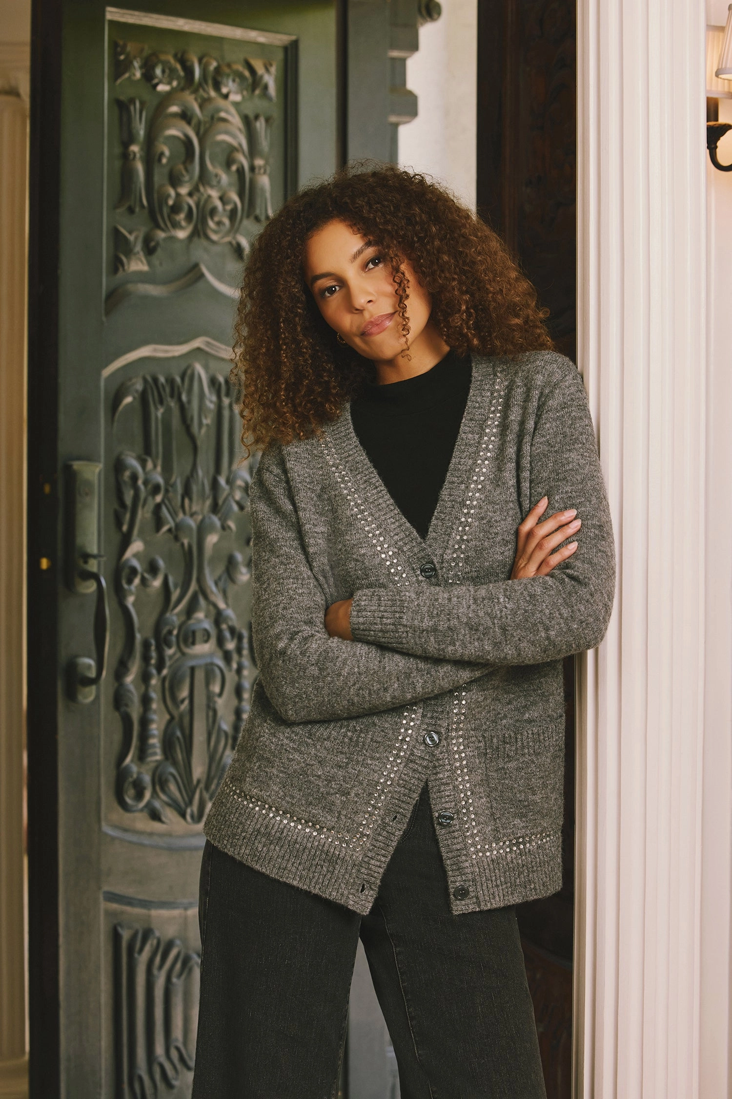 Layer Ready Fit Crystal Cardigan - Charcoal Heather