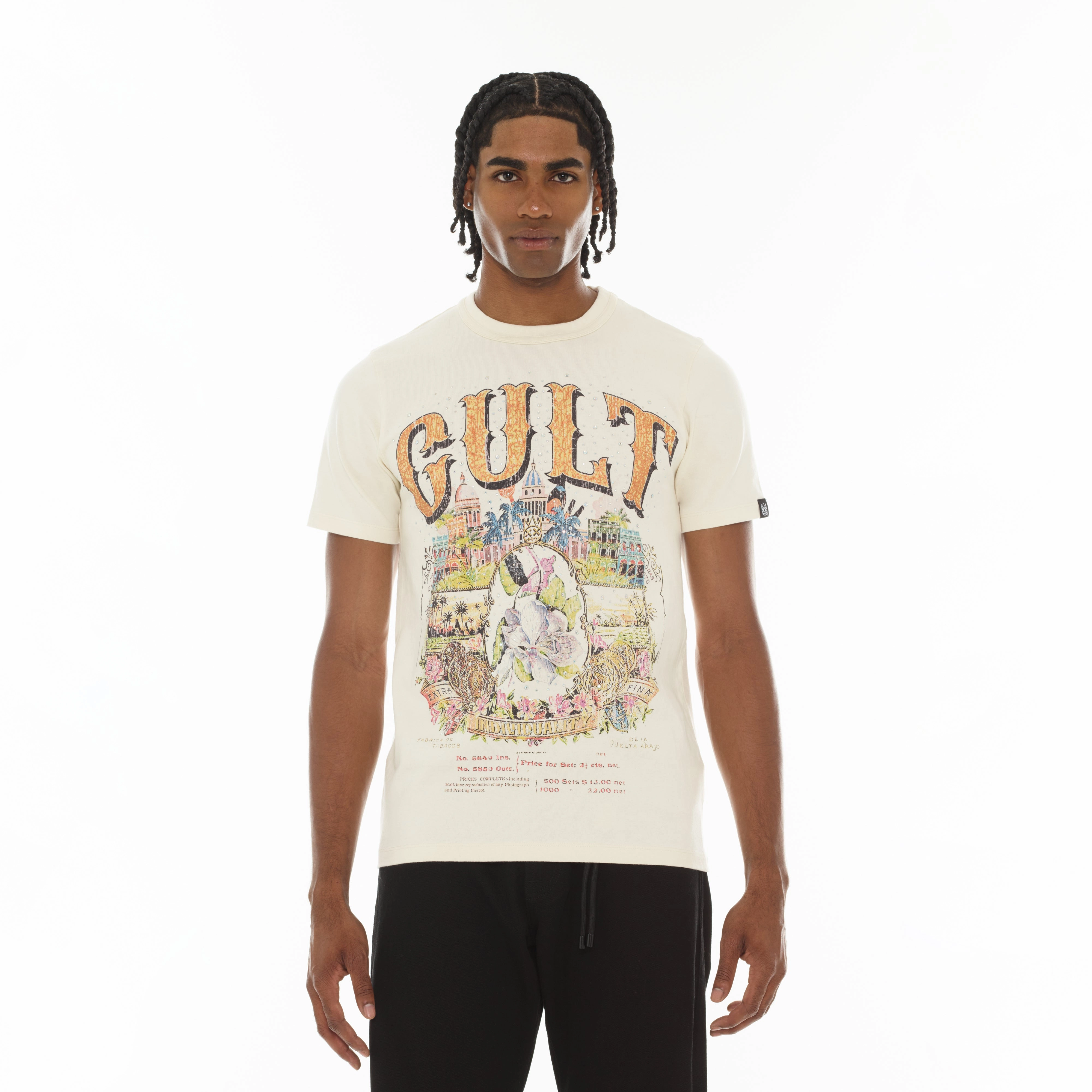 windproof Effortless Comfort Design Cult's Crystallized Limited Edition Heavyweight Short Sleeve Crew Neck Tee "Cuba" in Winter White