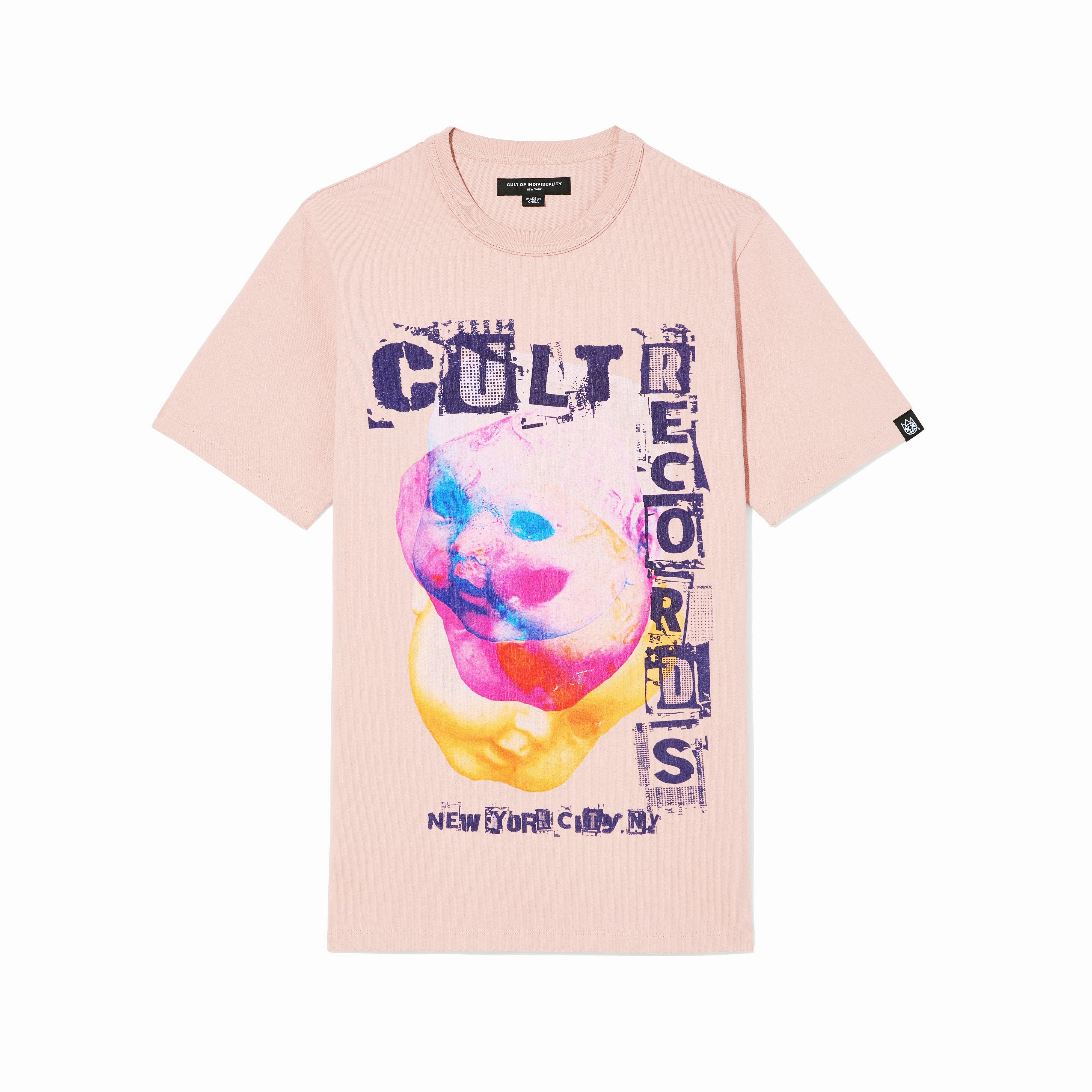 Cult's Heavyweight Short Sleeve Crew Neck Tee "Cult Records" in Silver Pink AntiStatic Properties