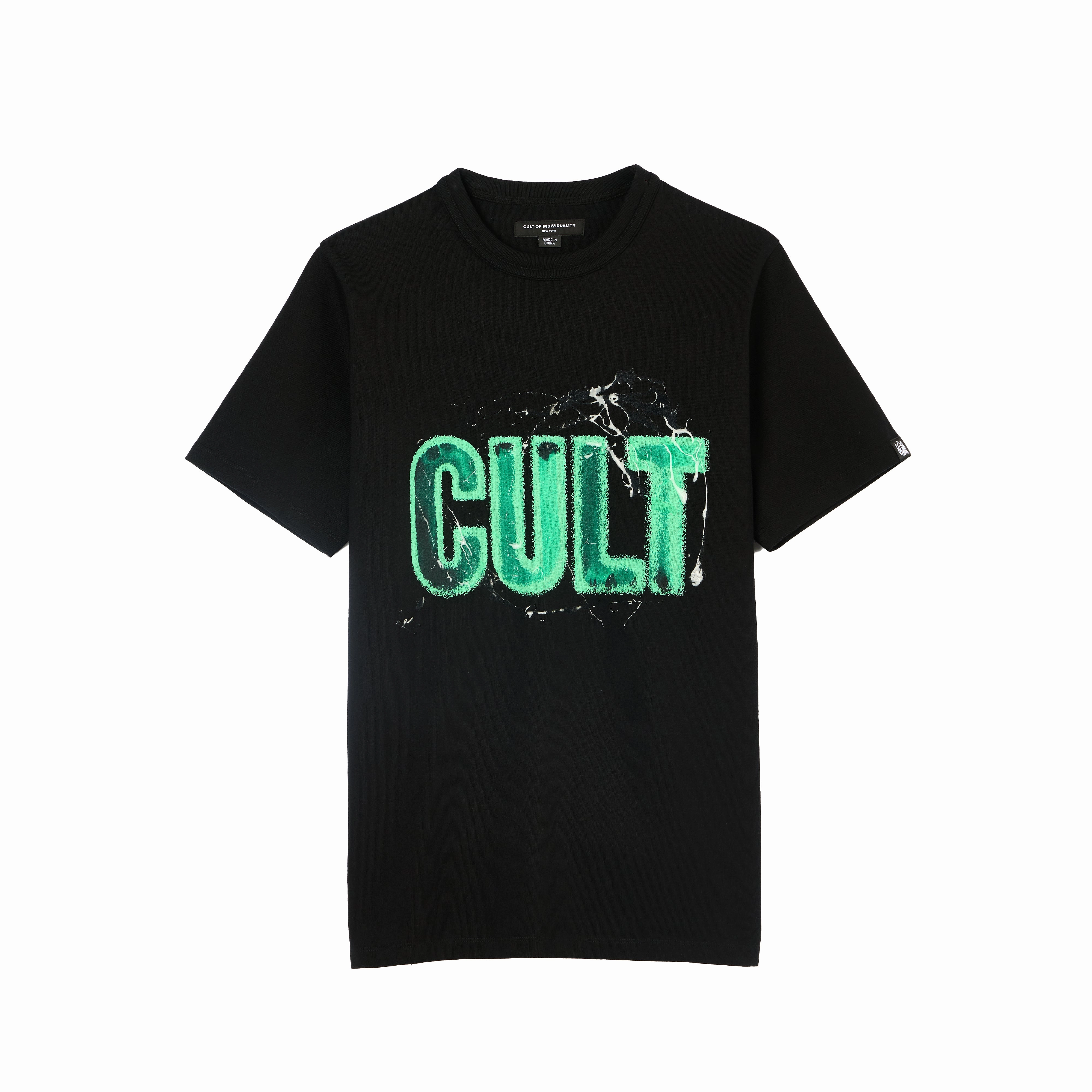 Chill Comfort Wear Cult's Heavyweight Short Sleeve Crew Neck Tee "Glow In The Dark Logo" in Black