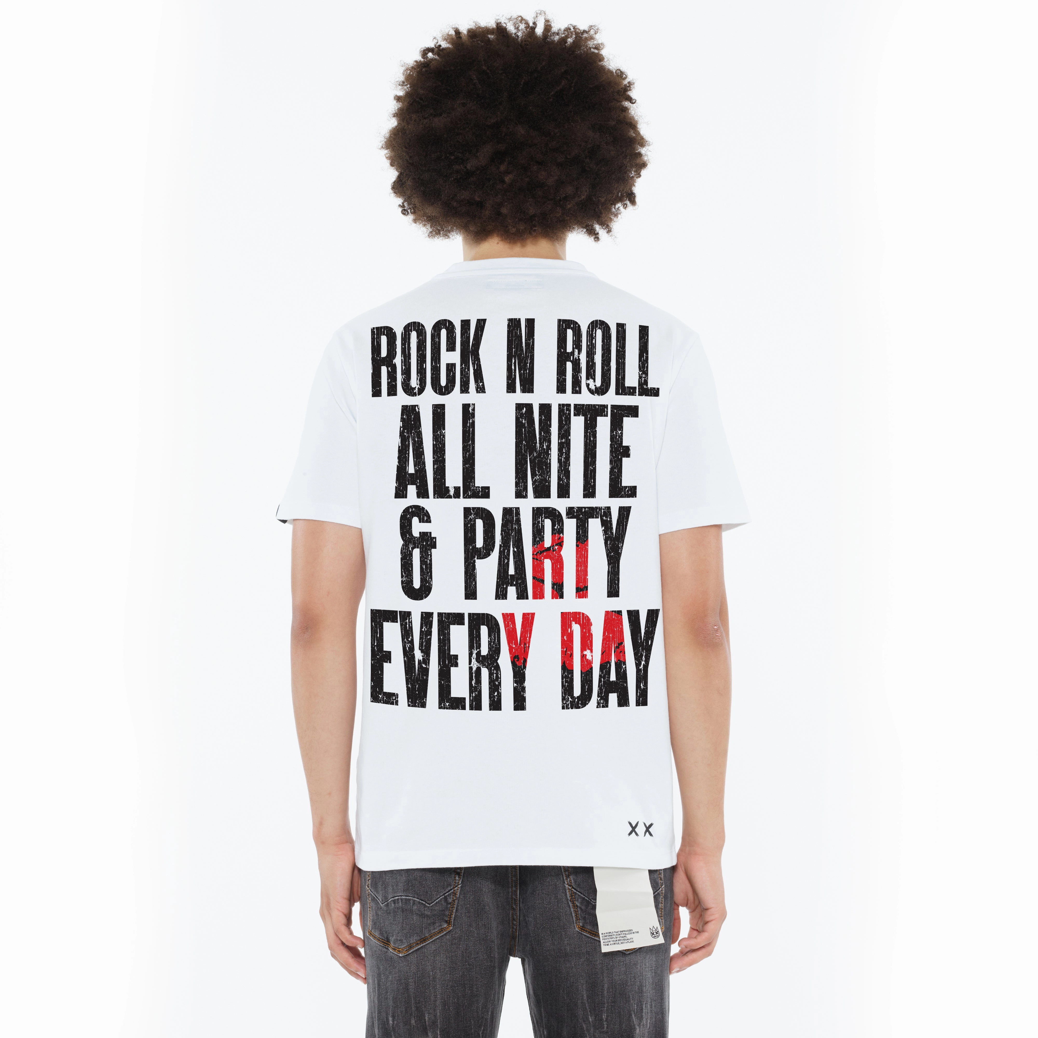 Sustainable Packaging Feminine Appeal Cult's Heavyweight Short Sleeve Crew Neck Tee "Kiss Rock N Roll" in White